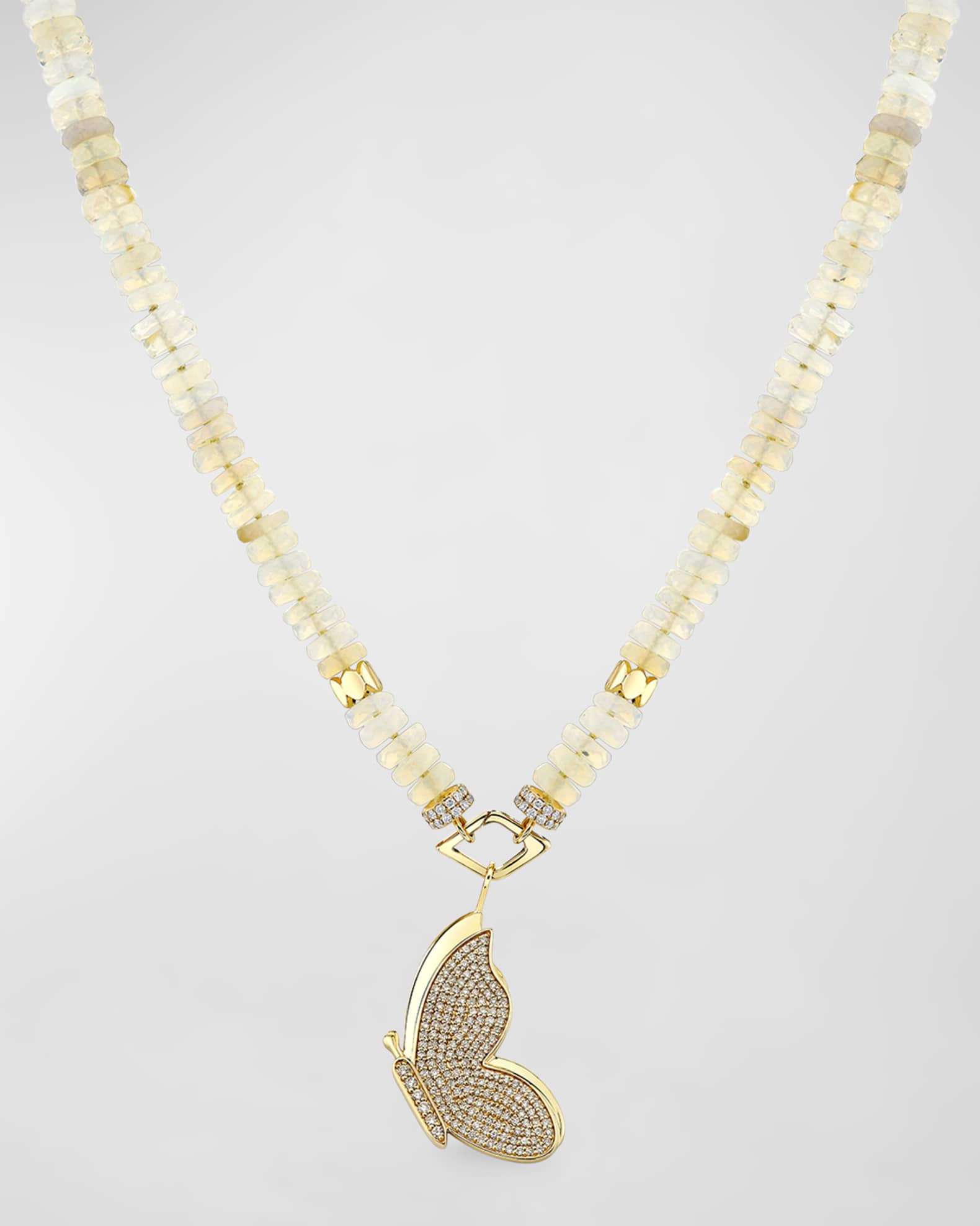 Large Diamond Flight Butterfly and Ethiopian Opal Bead Necklace 1