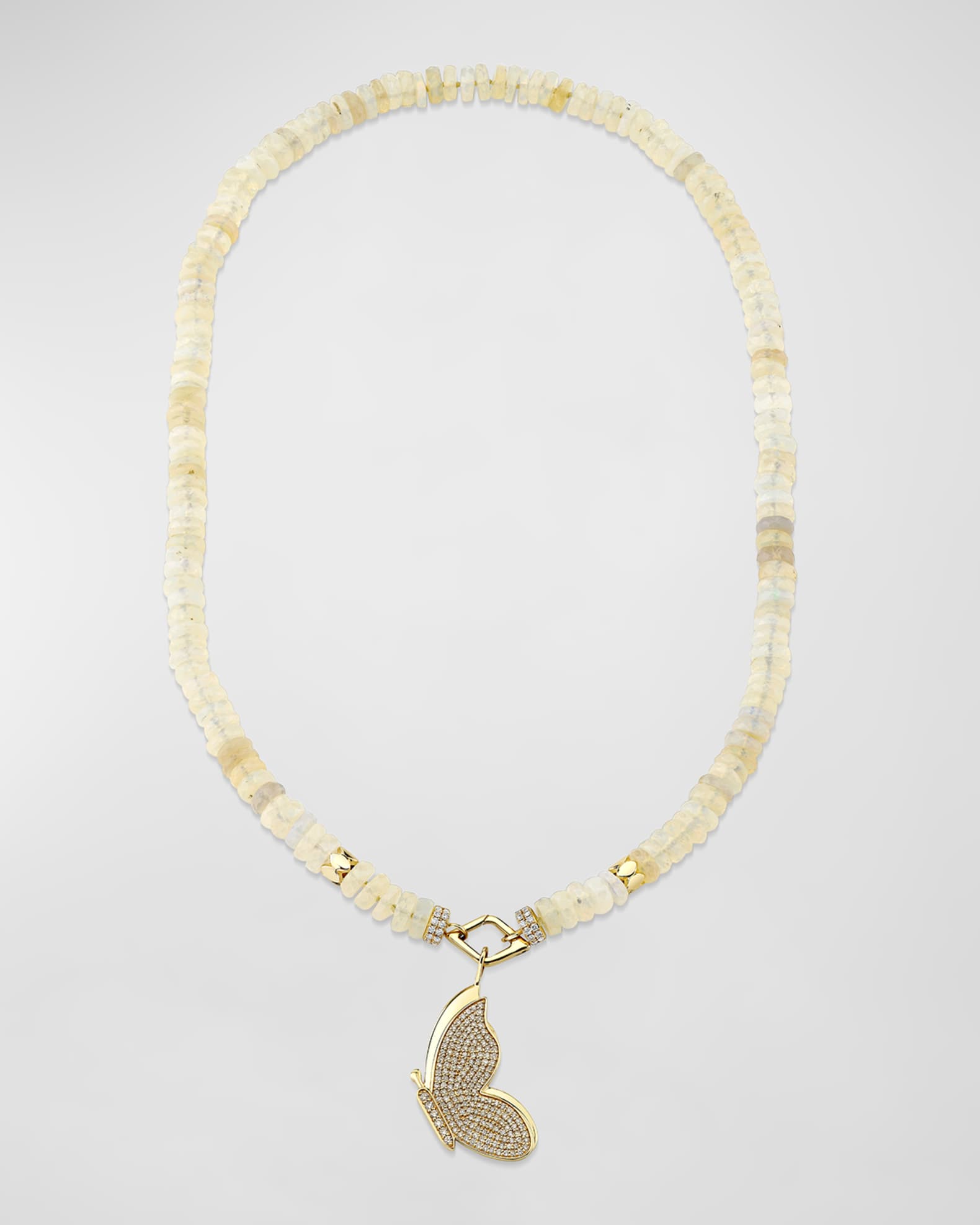 Large Diamond Flight Butterfly and Ethiopian Opal Bead Necklace 0