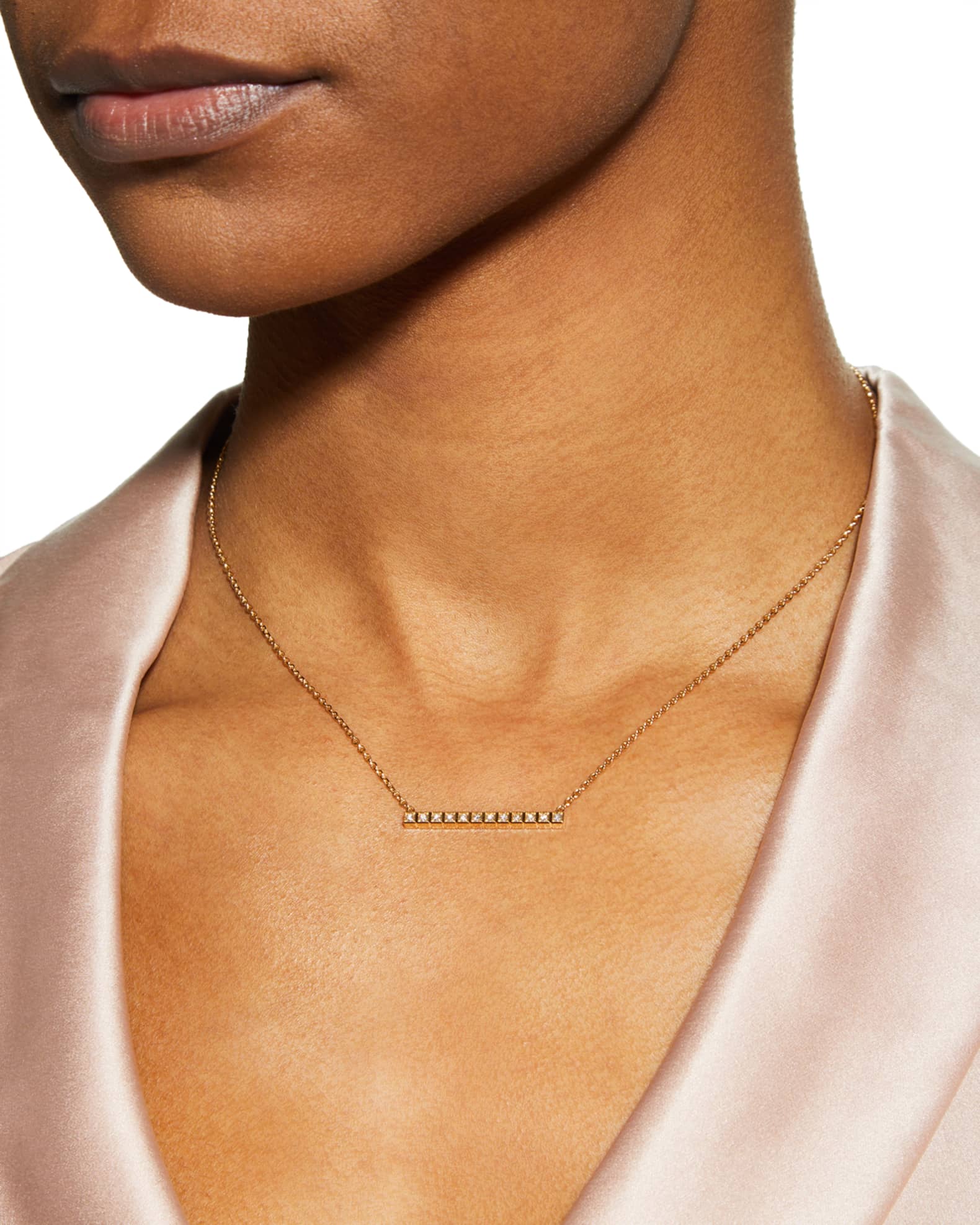 Ice Cube 18K Yellow Gold Diamond Bar Necklace