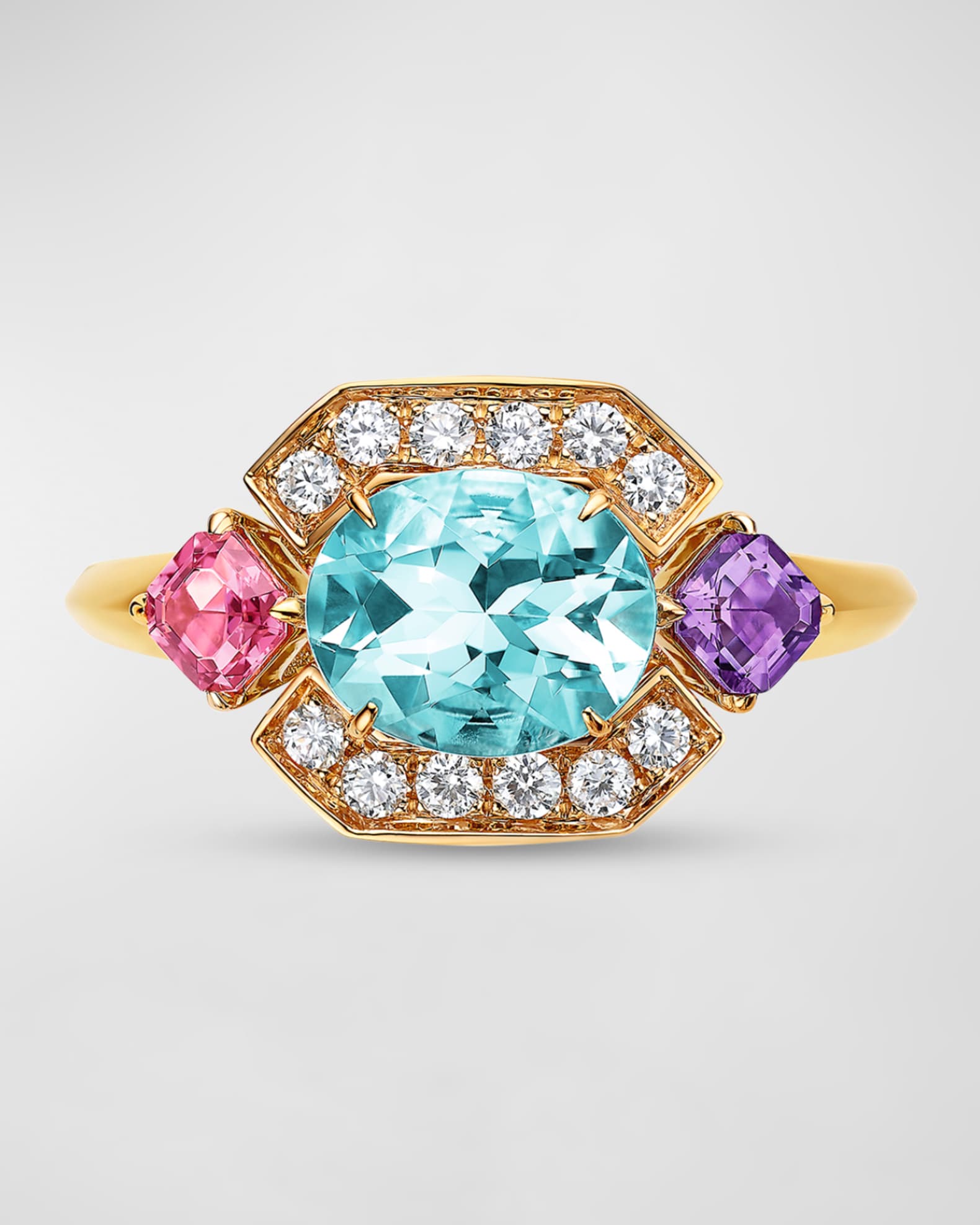 Allegra 18K Yellow Gold Ring with Aquamarine Amethyst Tourmaline and Diamonds