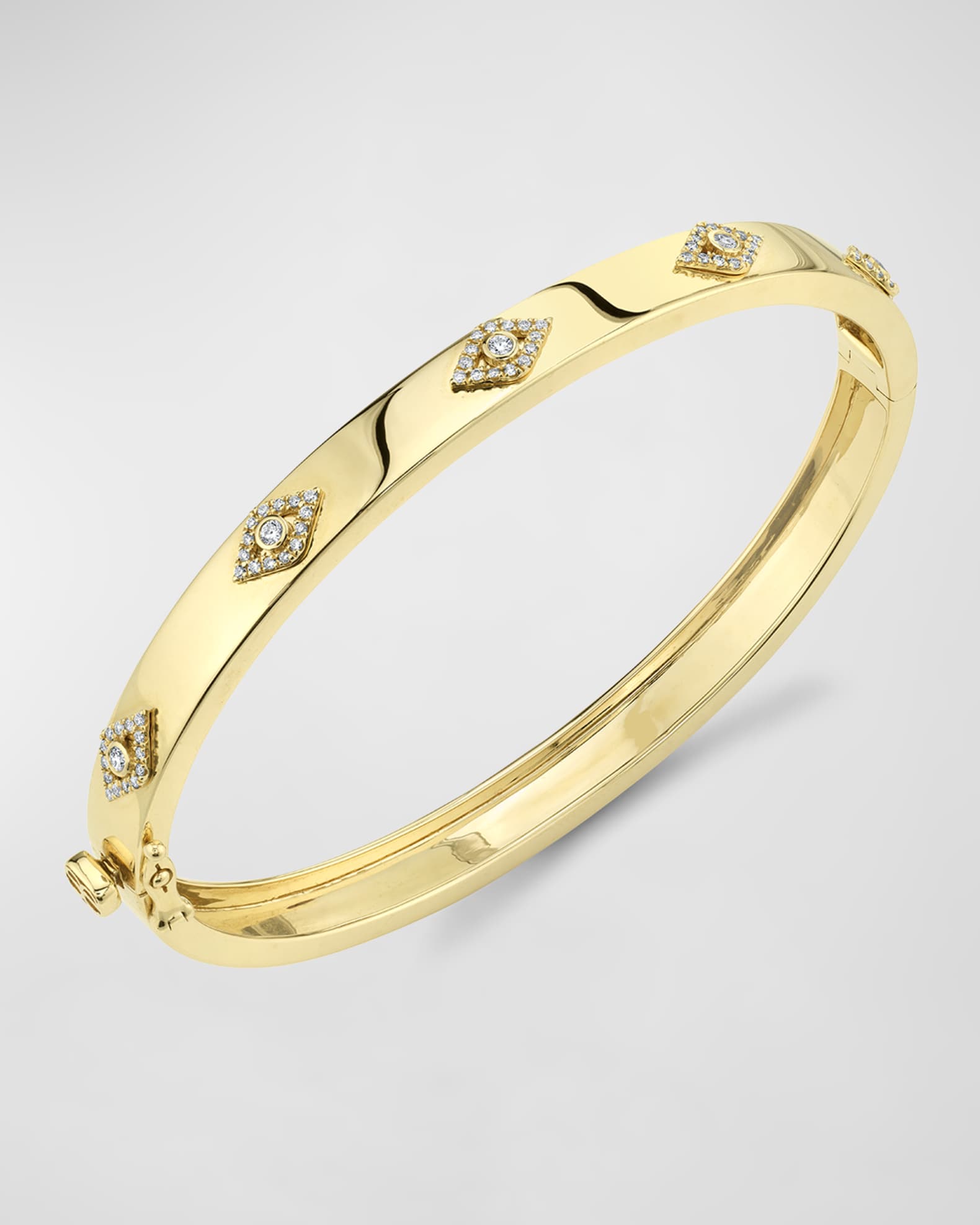 Sydney Evan 14k Yellow Gold Diamond Bezel Evil Eye Bangle Bracelet