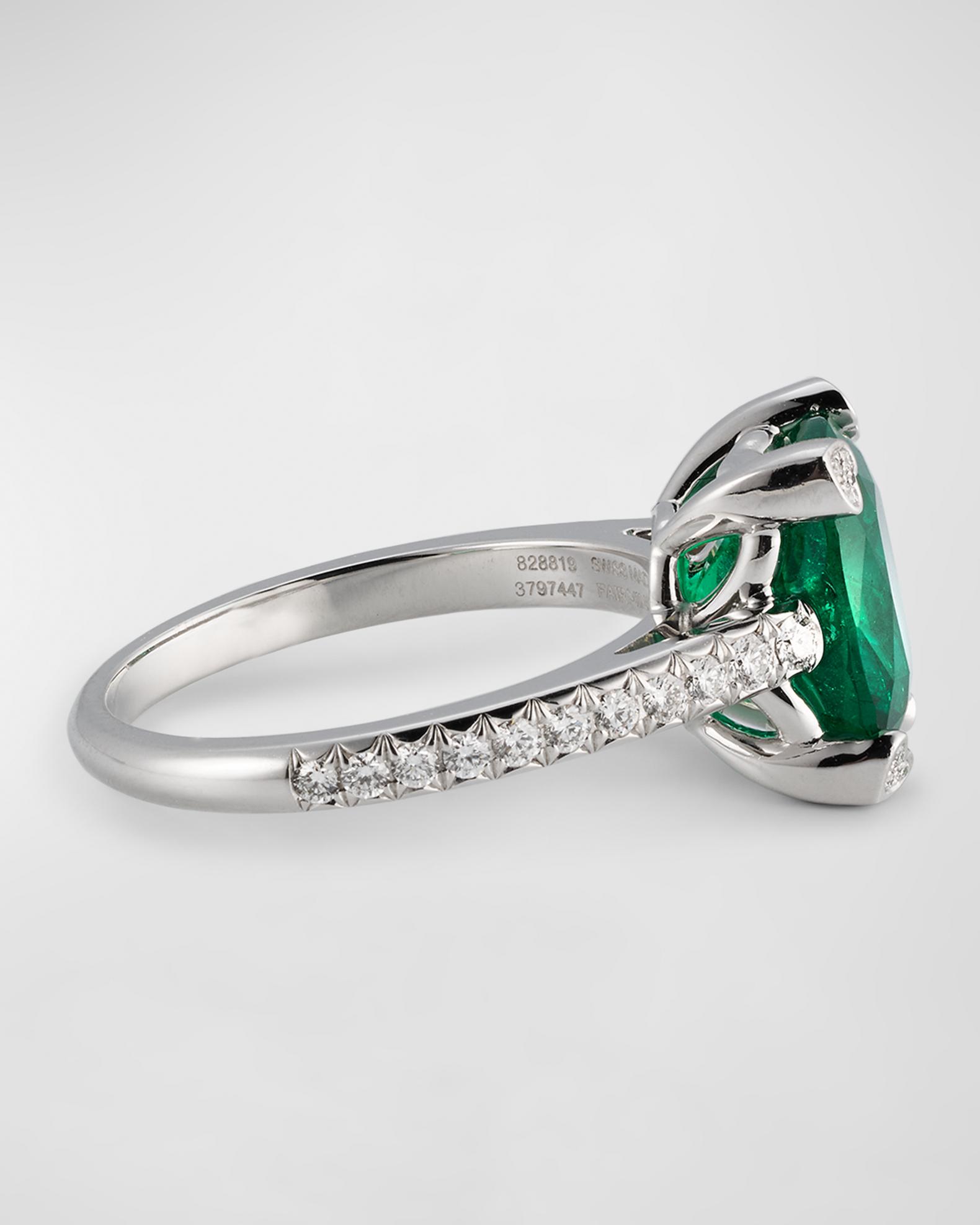 Chopard 18K White Gold Emerald Solitaire Ring with Diamonds, Size 53 ...