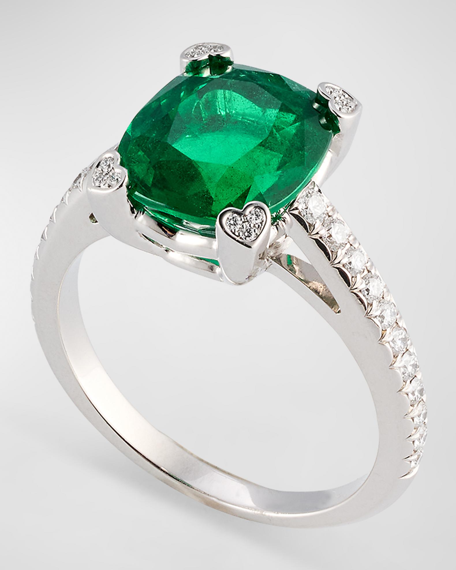Chopard 18K White Gold Emerald Solitaire Ring with Diamonds, Size 53 ...