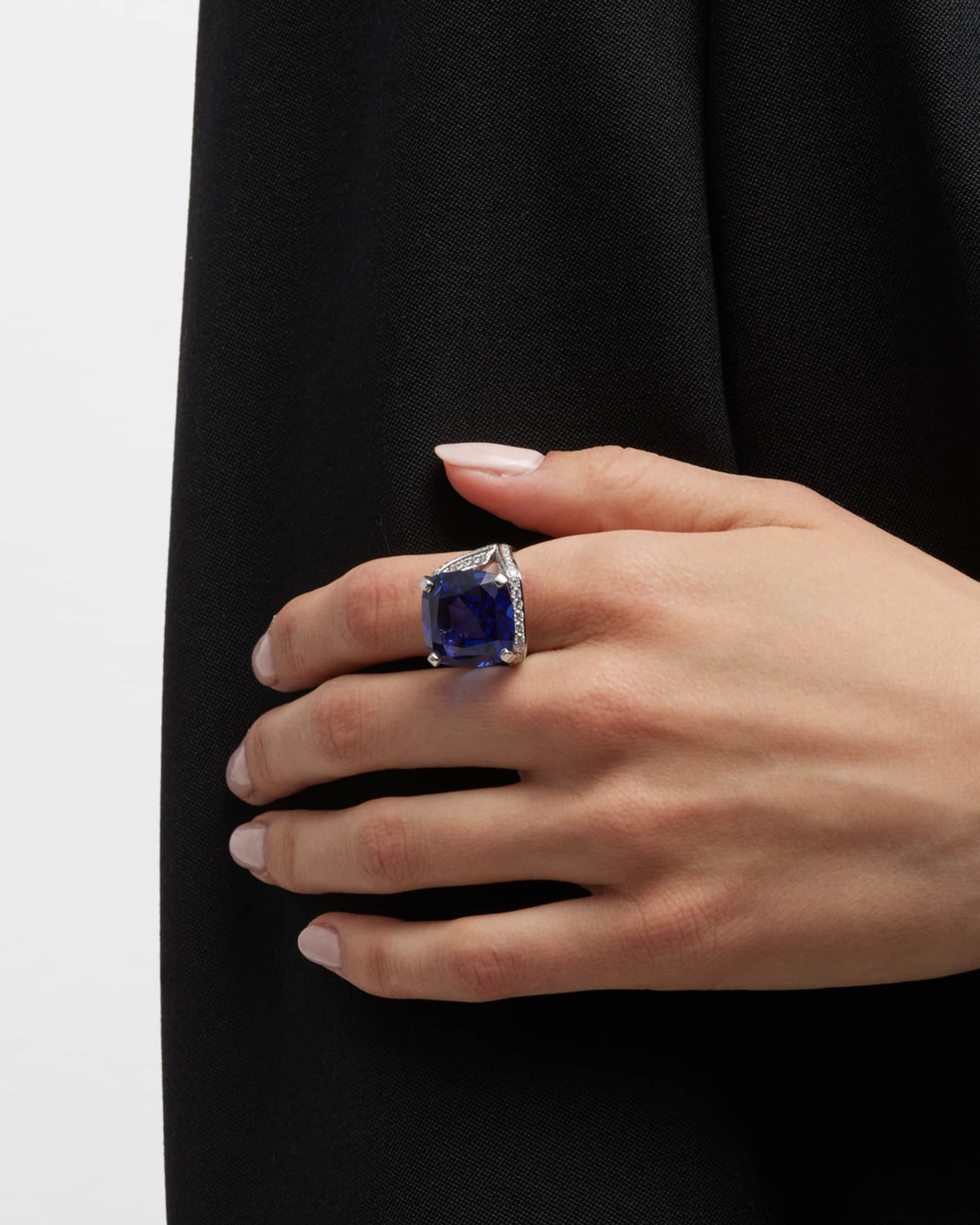 Platinum TTanzanite and Diamond Ring, Size 6.5 1