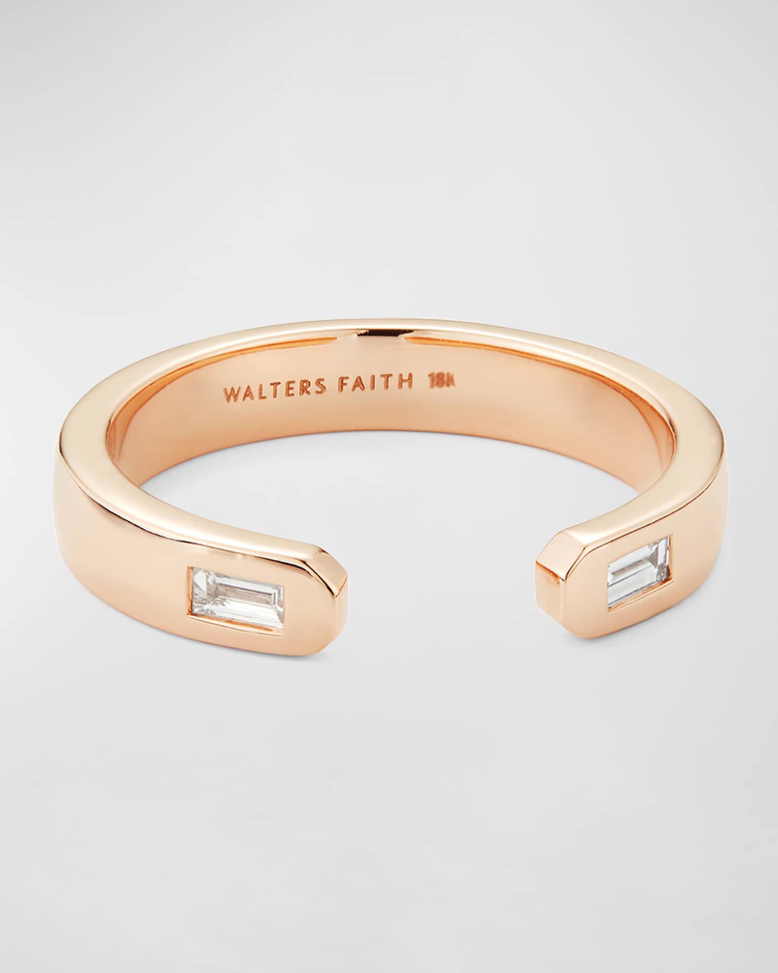 Ottoline Rose Gold Open Band Ring with 2 Gypsy-Set Baguette Diamonds 0