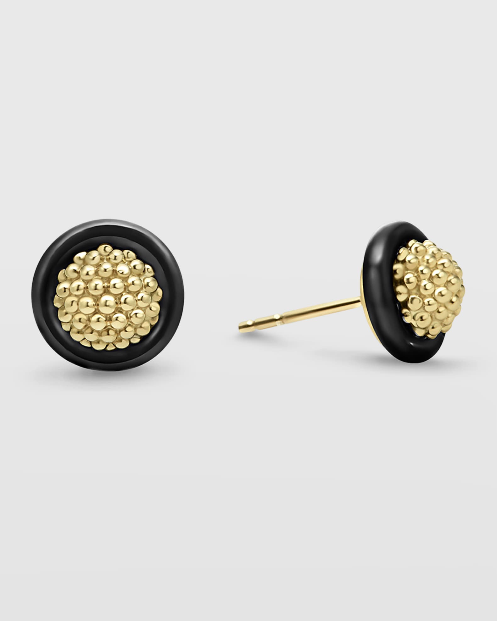 LAGOS 18K Gold and Black Caviar 9mm Stud Earrings