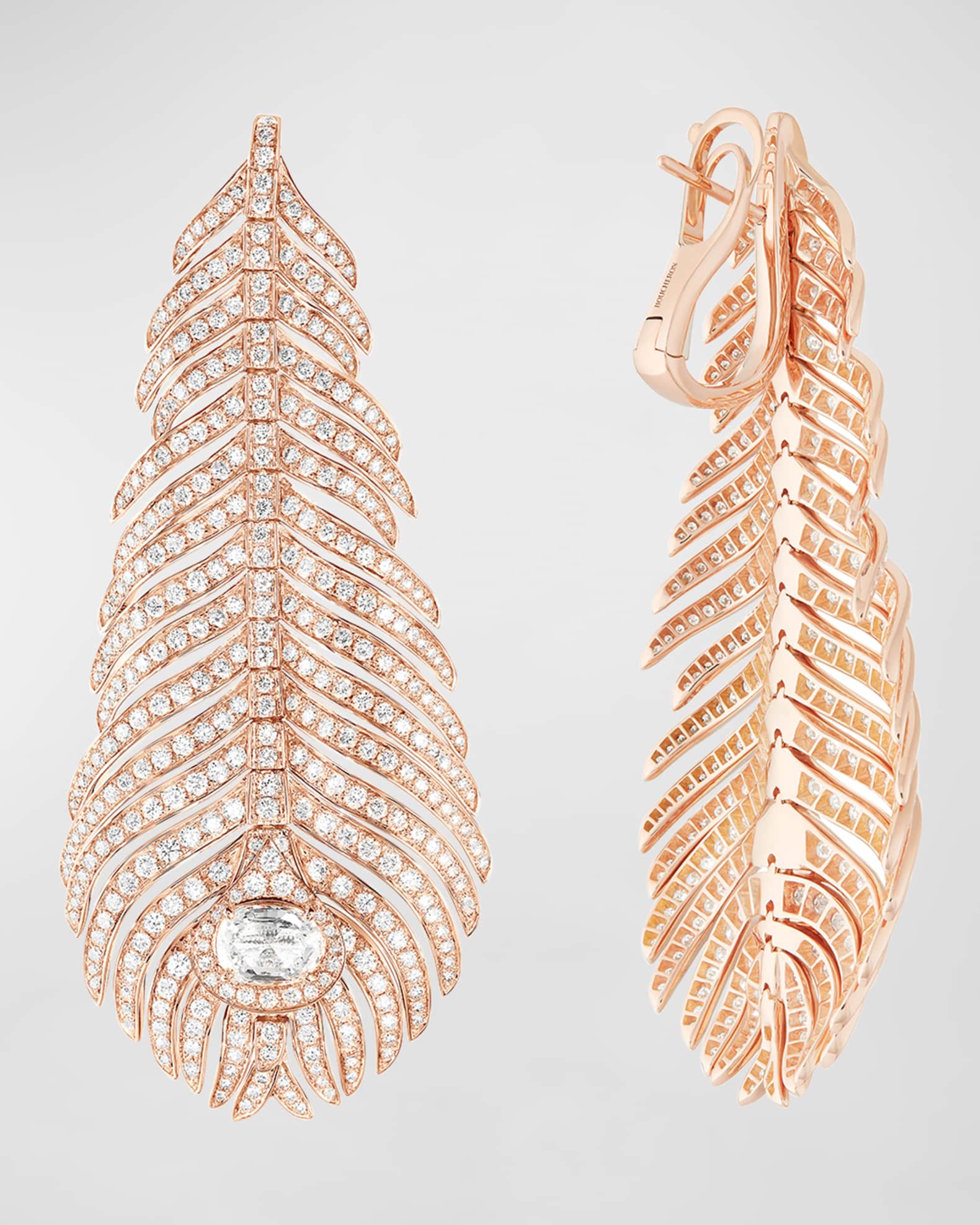Plume de Paon Diamond Pendant Earrings in 18K Pink Gold 1