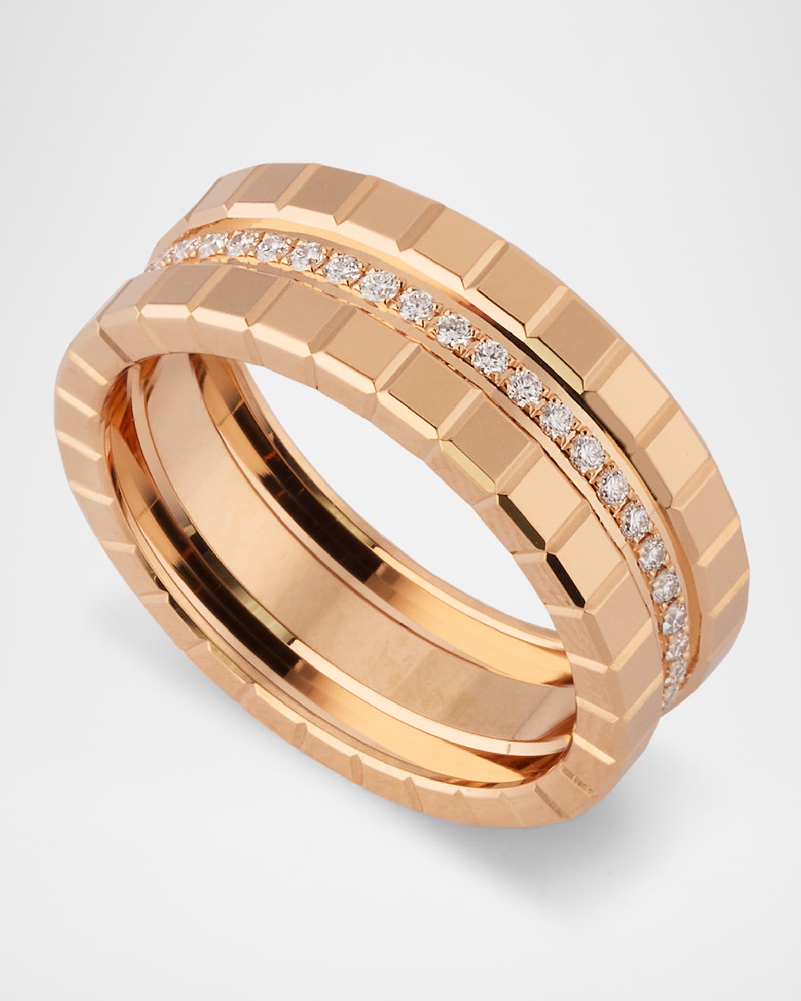 Chopard Ice Cube 18K Rose Gold 3-Row Diamond Ring, Size 54