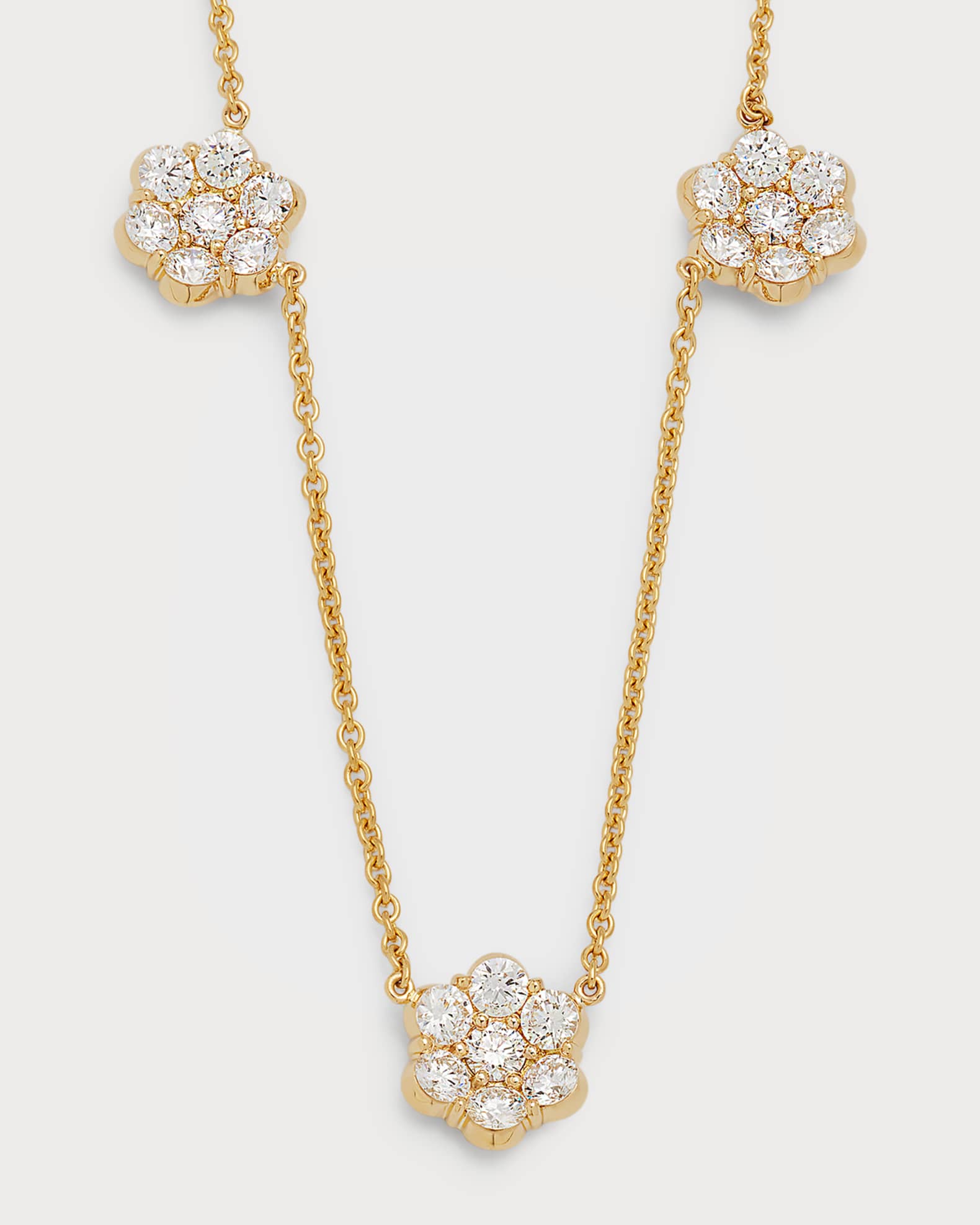 18k Yellow Gold Flower Diamond Station Necklace  0