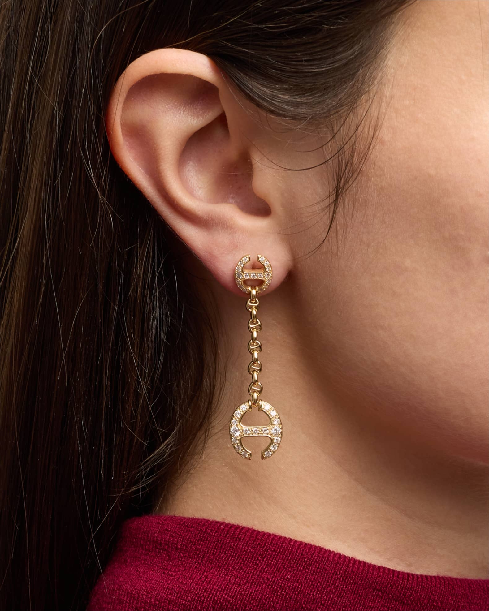 18K Yellow Gold Micro Link Chain Earrings with Diamonds 1