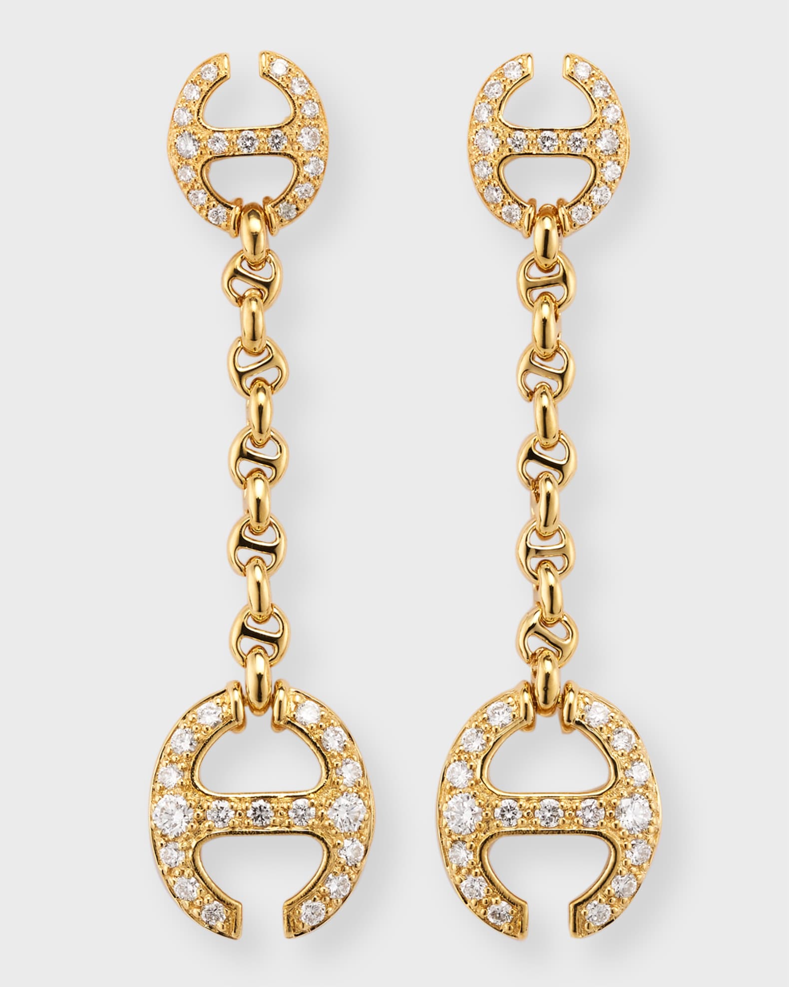 18K Yellow Gold Micro Link Chain Earrings with Diamonds 0