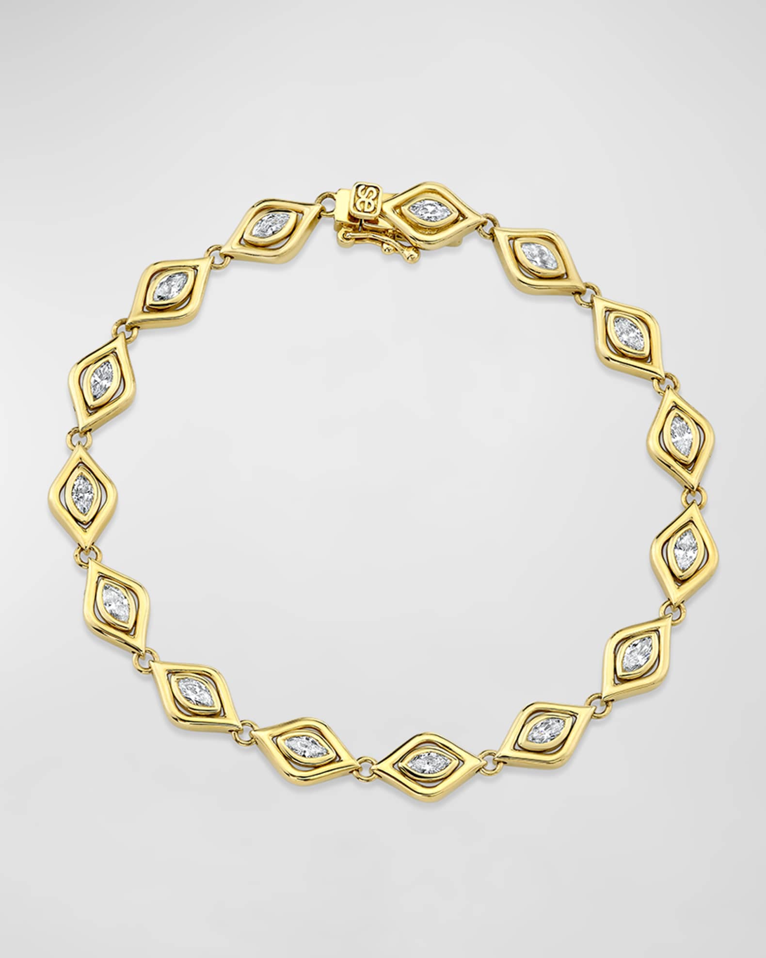 14K Yellow Gold Marquis Diamond Evil Eye Eternity Bracelet 0