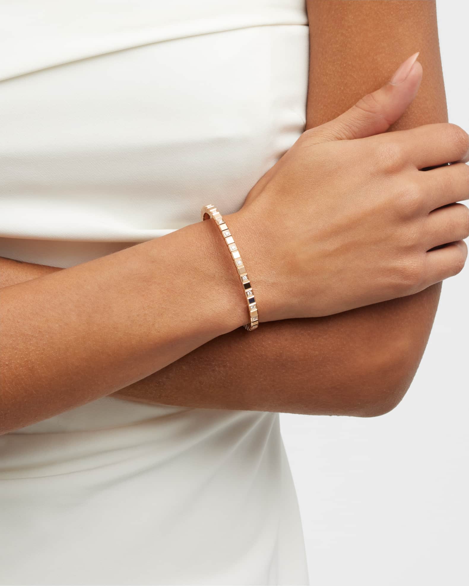 Chopard Ice Cube 18K Rose Gold Alternating Diamond Bracelet, Size