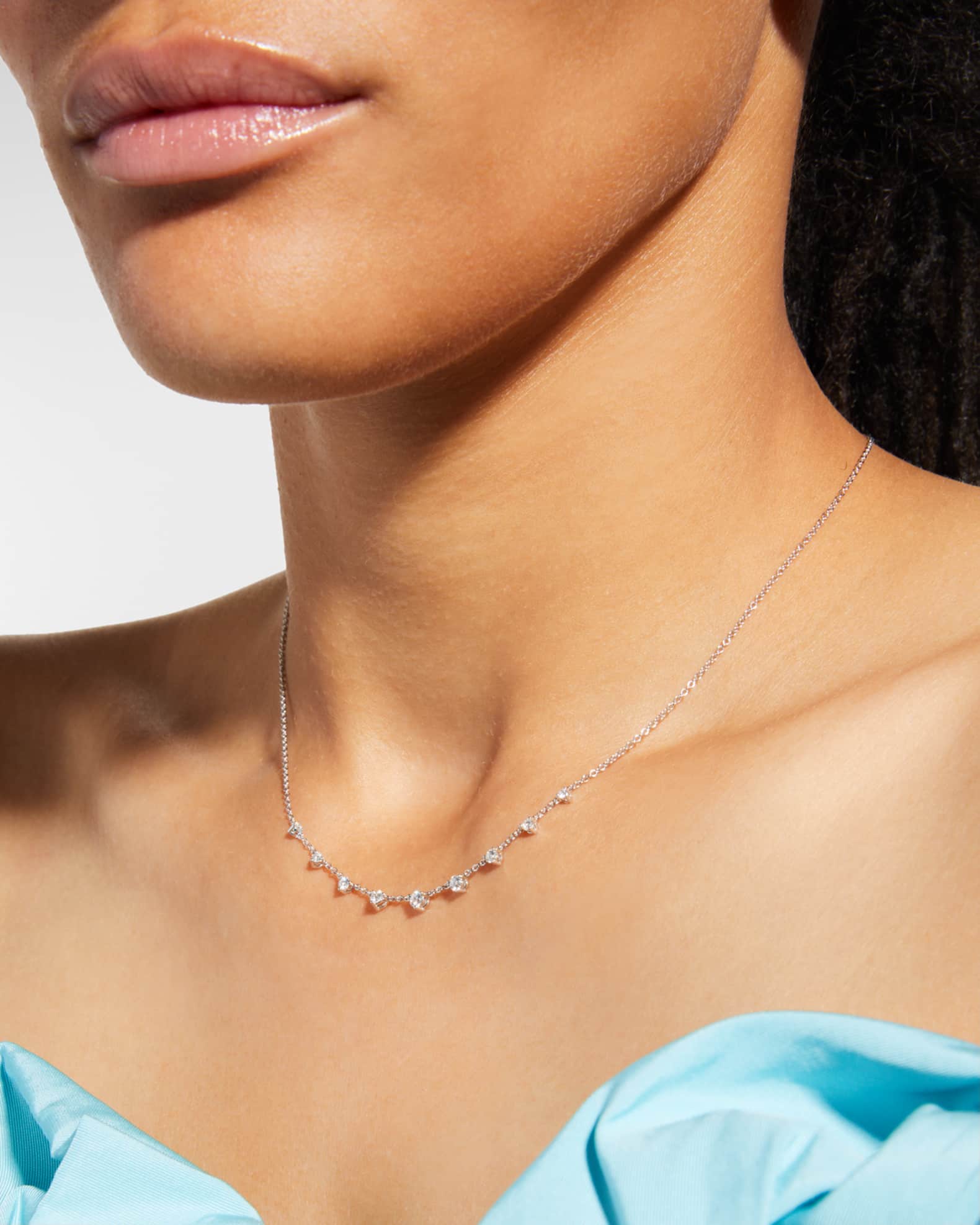 White Gold Round 9-Diamond Necklace, 18"L, 0.37-0.43tcw 1