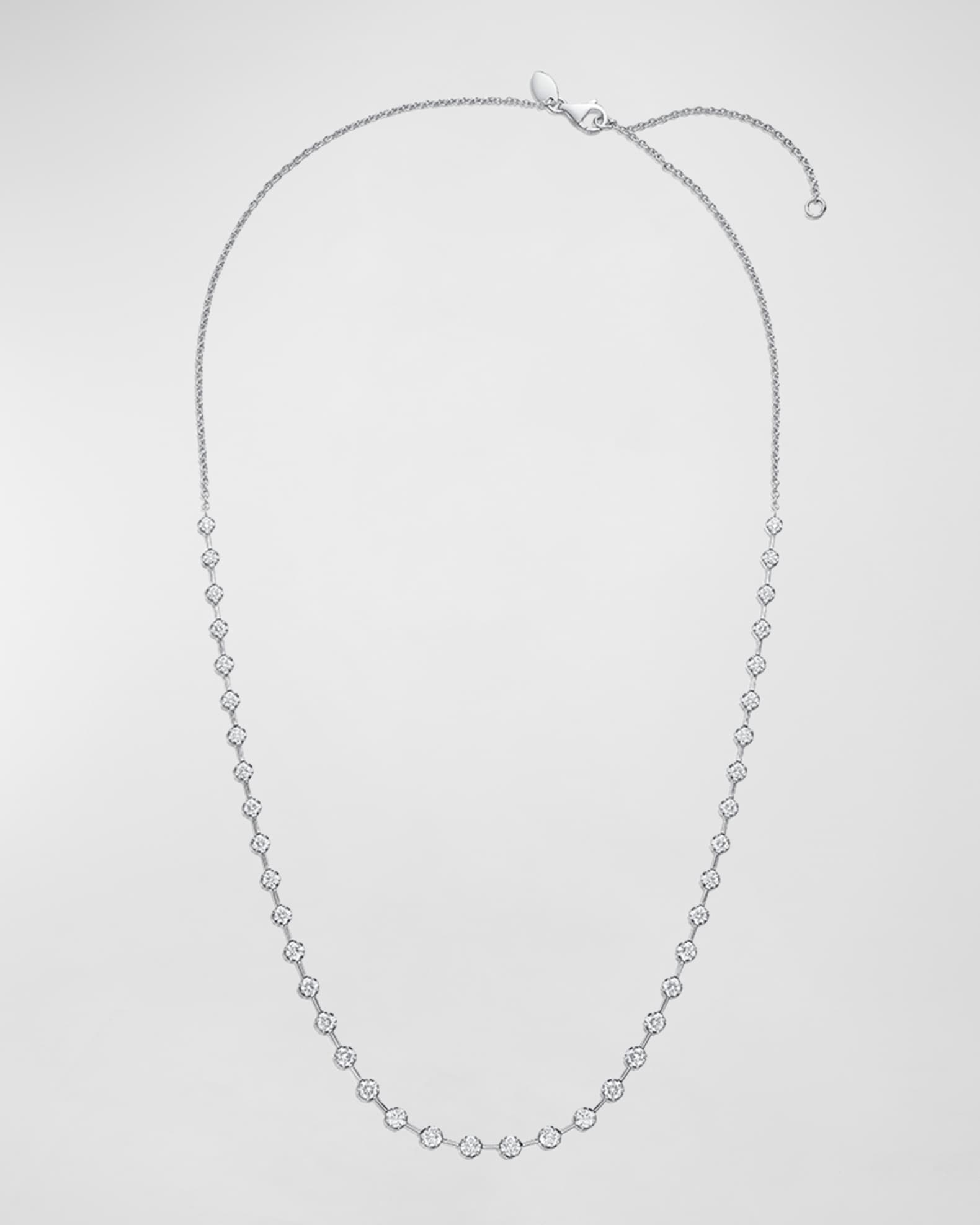 Diamond Line 18k White Gold Chain Necklace, 16-18"L, 1.96tcw 0