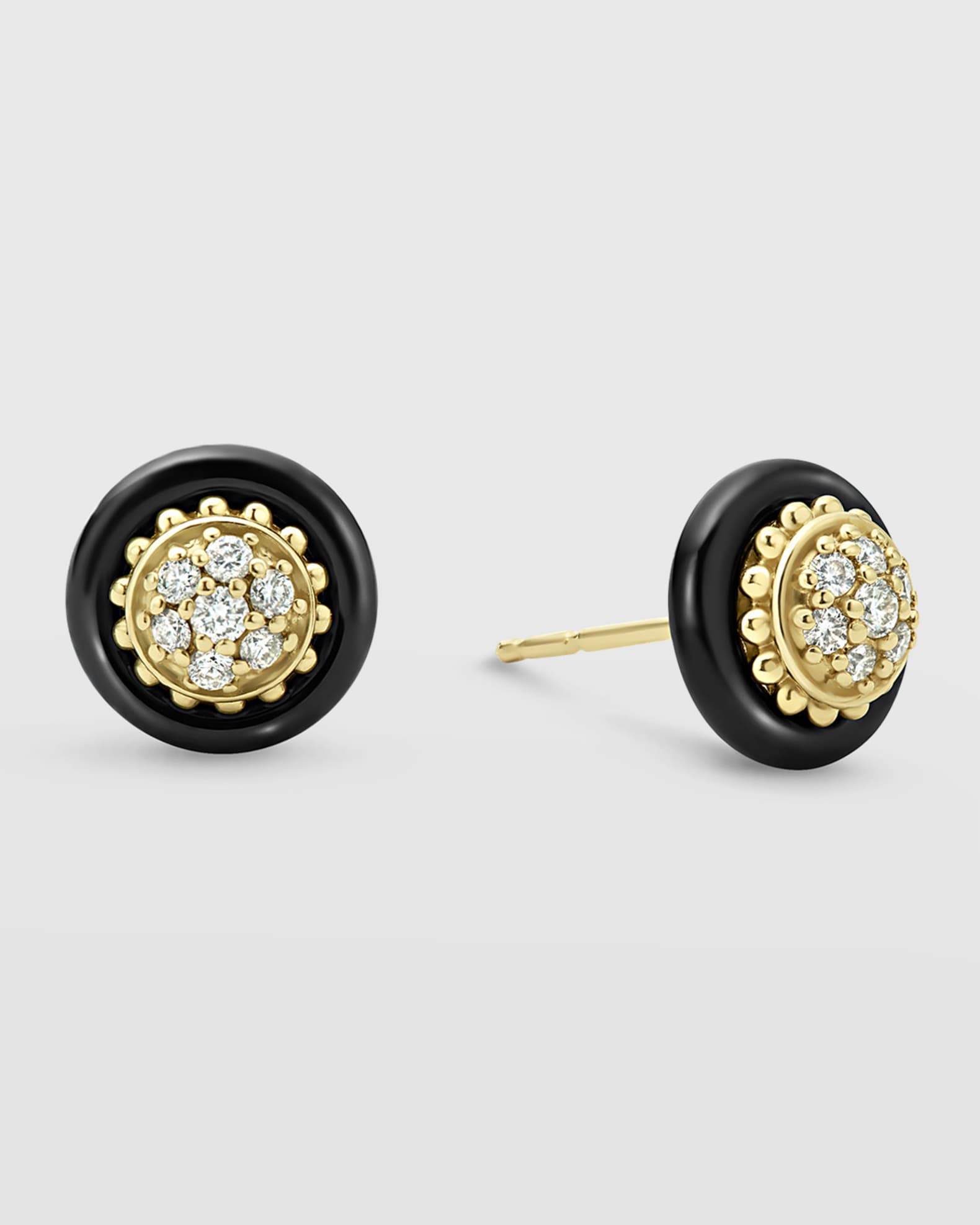 LAGOS 18K Gold and Black Caviar Diamond 9mm Stud Earrings