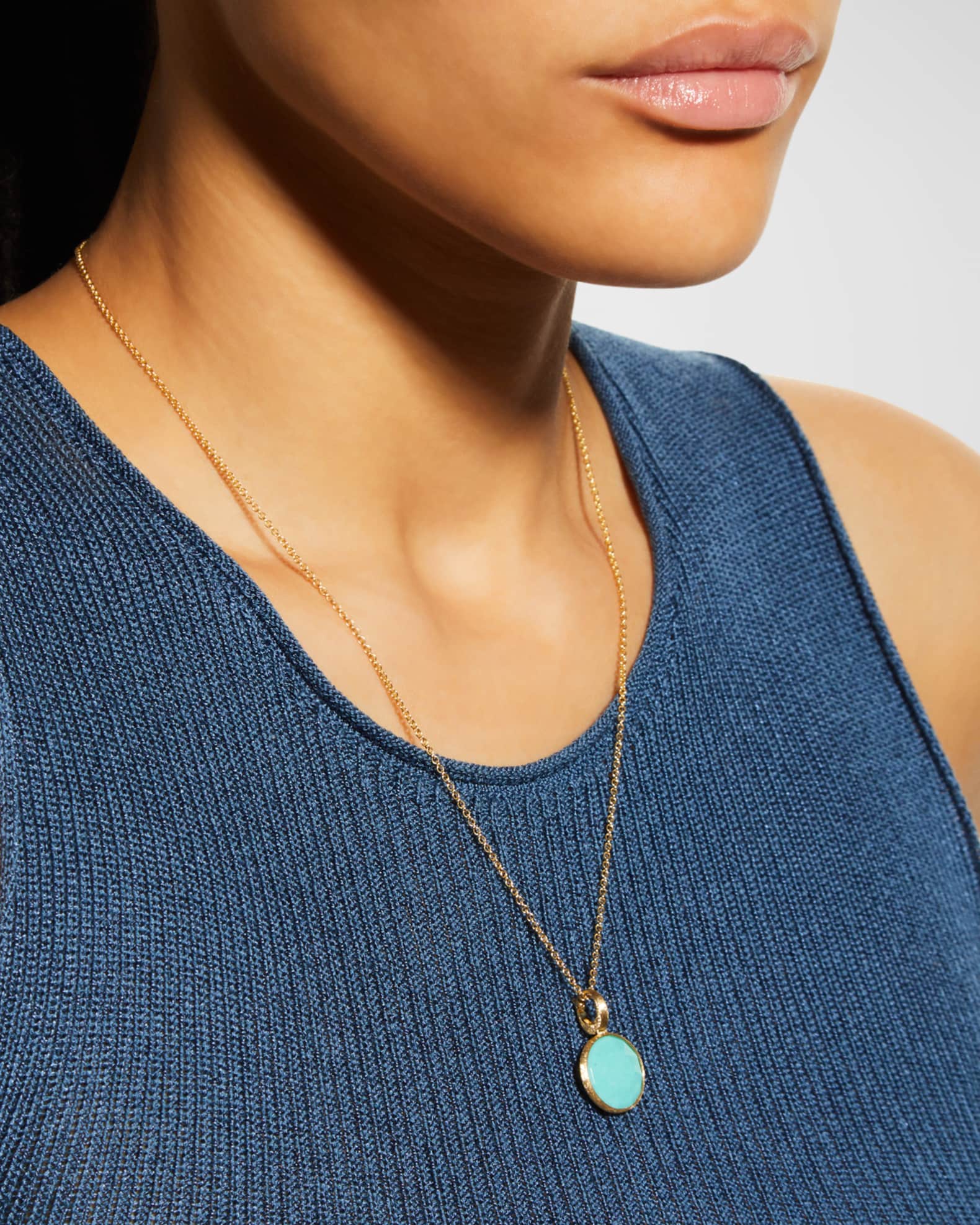 18k Jaipur Yellow Gold Small Turquoise Pendant 1