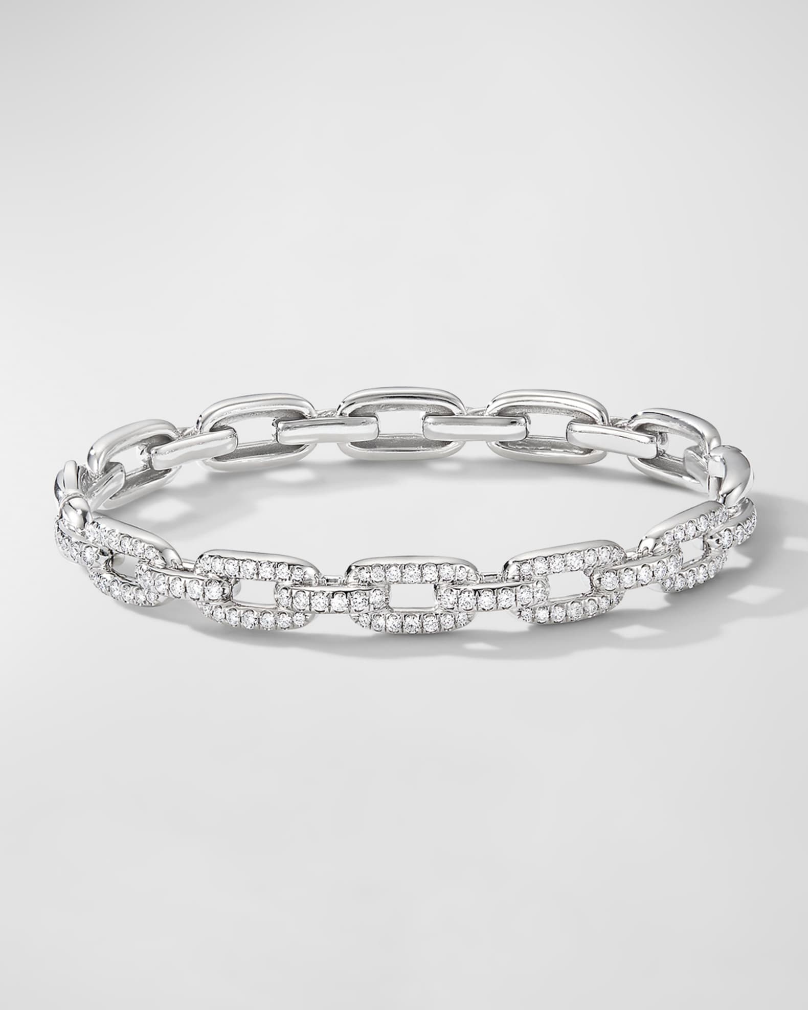 Stax Link Bracelet with Diamonds in 18K White Gold, 7mm 0