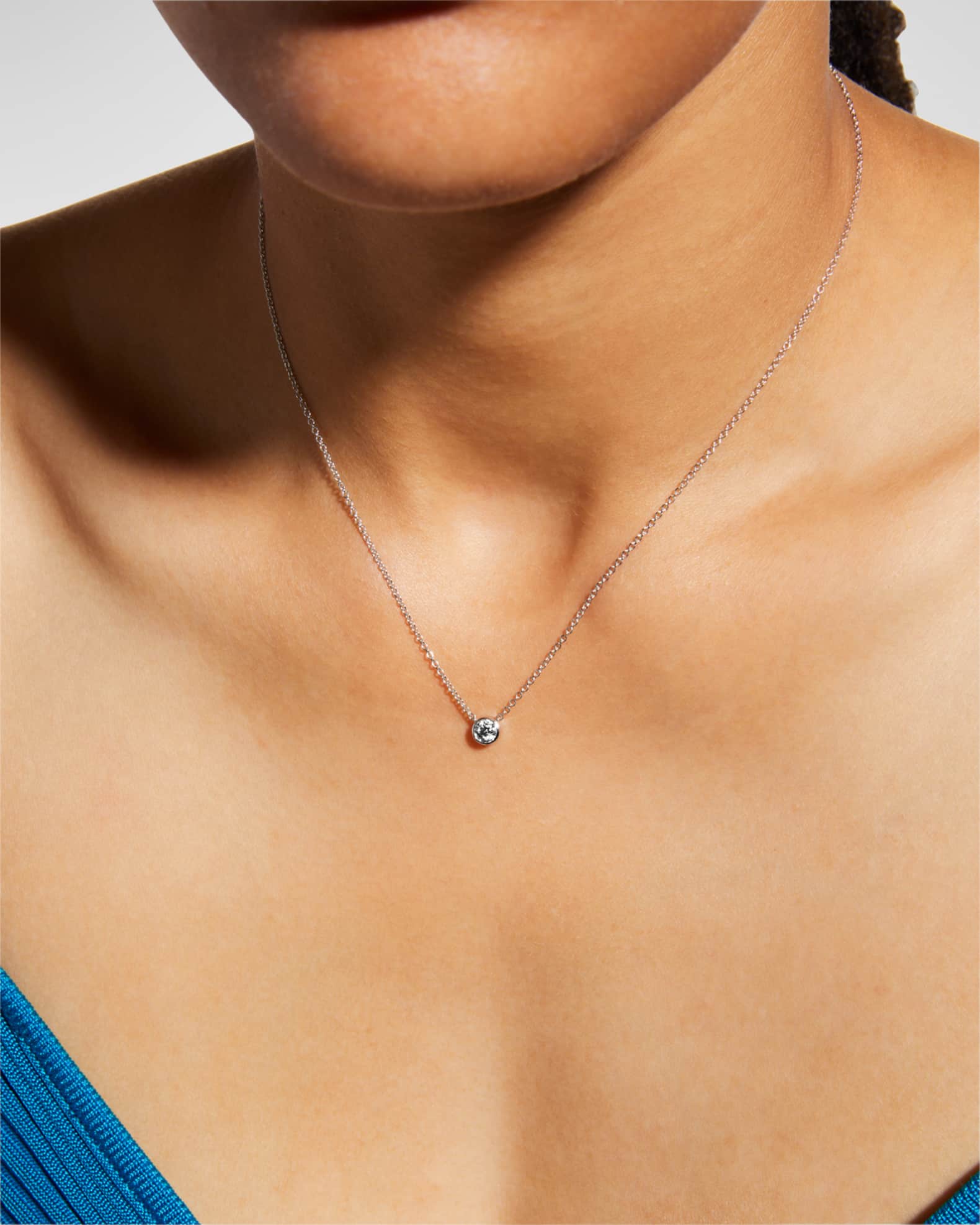White Gold Solo Bezel Diamond Necklace, 18"L, 0.28-0.33tcw 1
