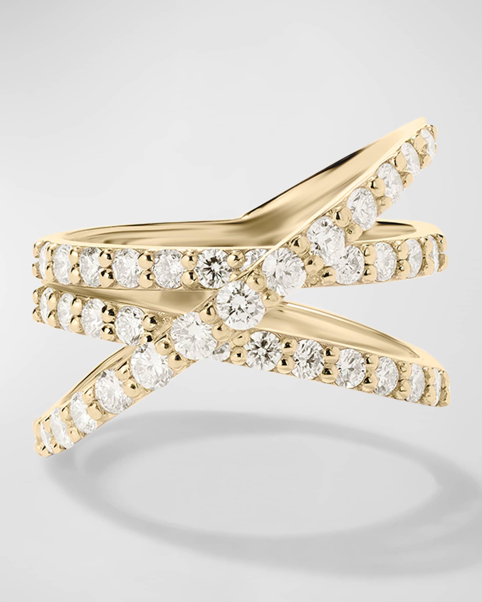 14K Yellow Gold Flawless Criss Cross 3-Band Graduating Diamond Ring 0