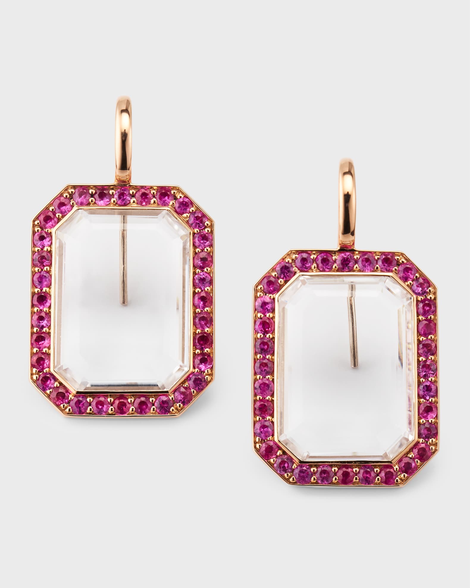 18K Pink Sapphire and Rock Crystal Drop Earrings 0