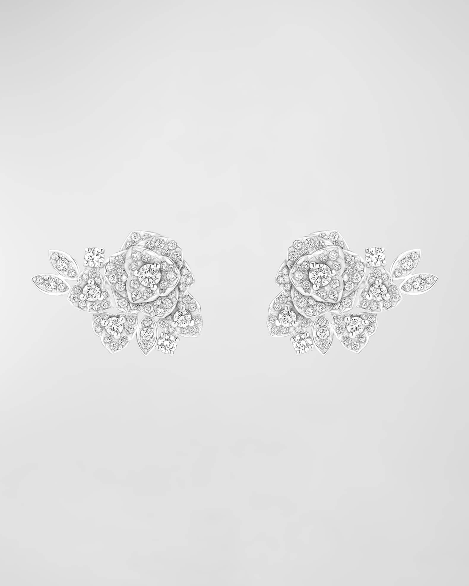 Rose 18k White Gold Diamond Earrings 0
