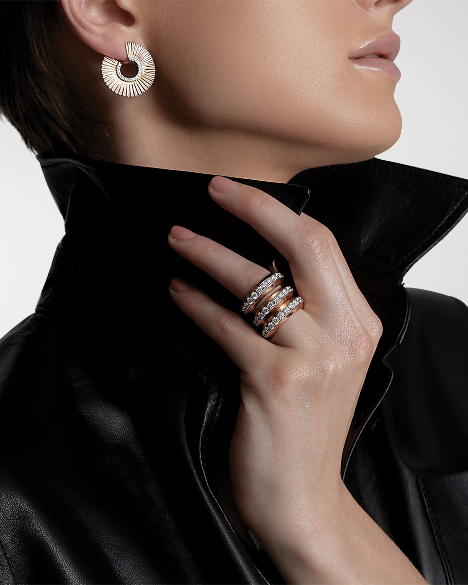 Clive Rose Gold Fluted Front-Facing Hoop Earrings with White Rhodium 1