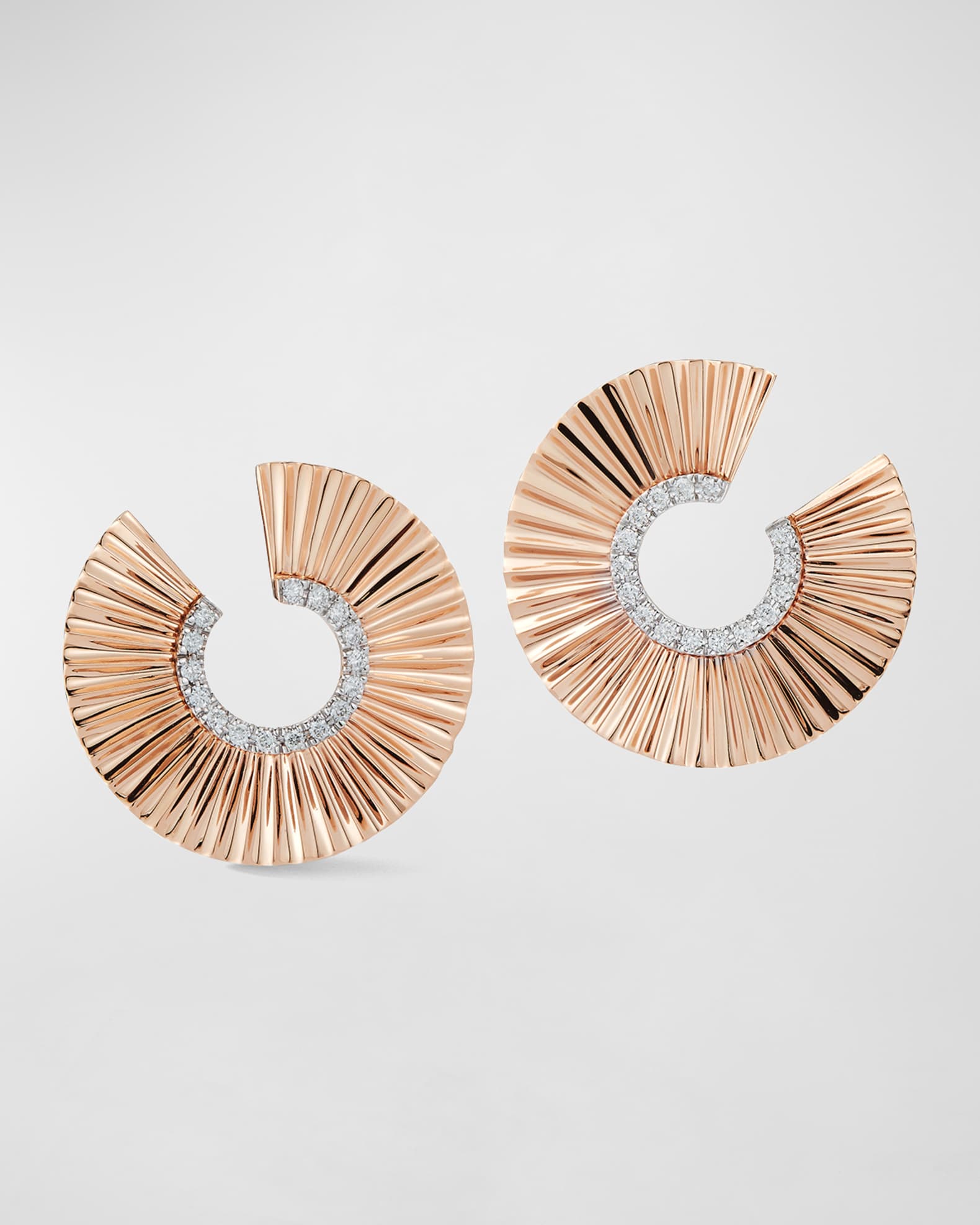 Clive Rose Gold Fluted Front-Facing Hoop Earrings with White Rhodium 0