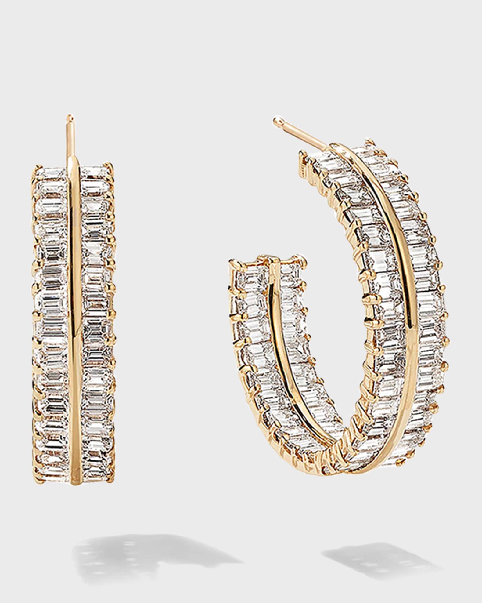 LANA Double Diamond Gold Divider Hoop Earrings