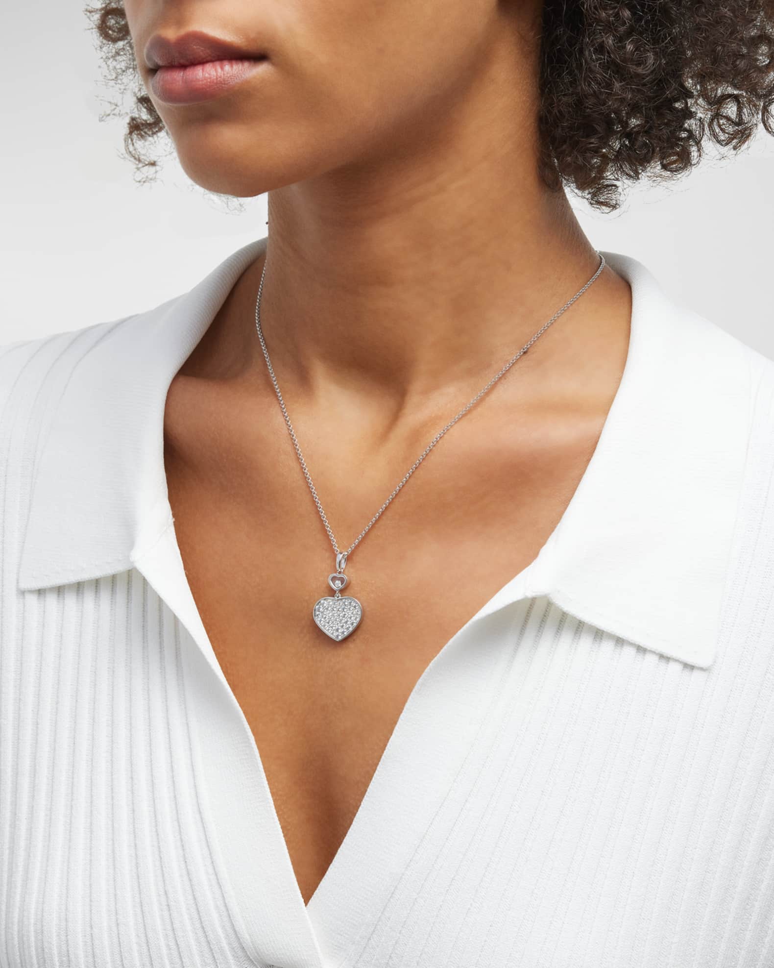 Happy Hearts 18K White Gold Diamond Bezel & Pave Pendant Necklace 1