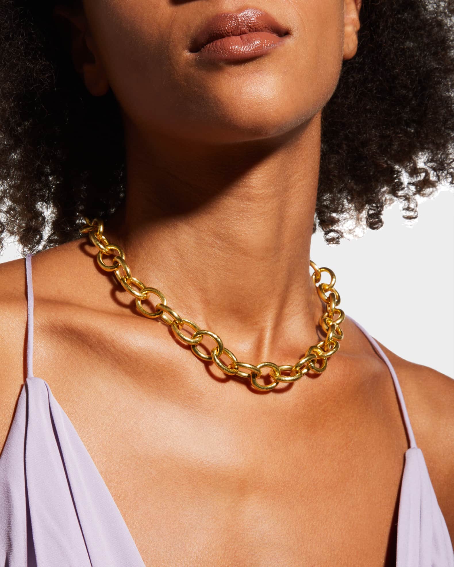 19K Hammered Volterra Link Necklace, 17"L 1