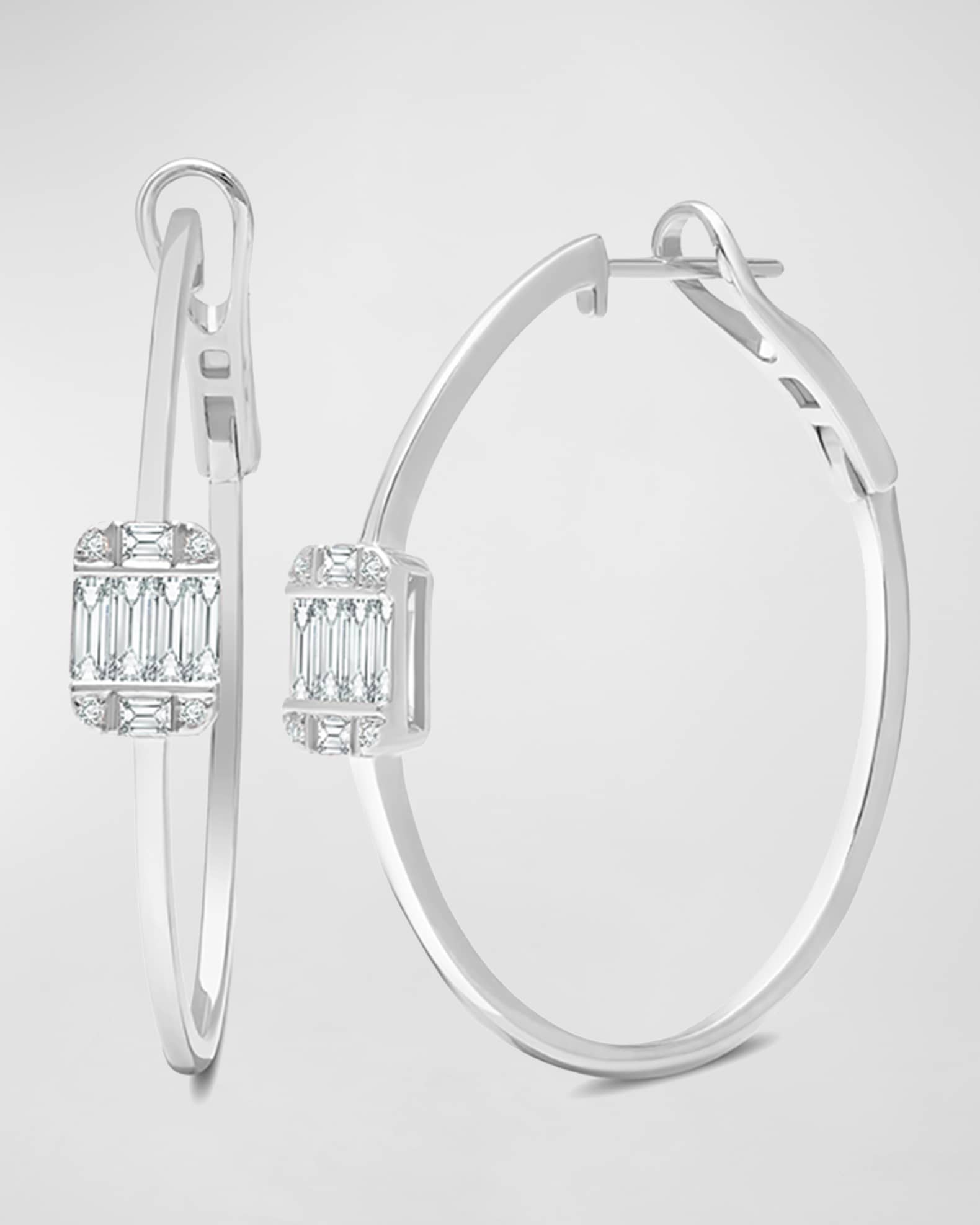 18k White Gold Large Diamond Ascension Hoop Earrings 0