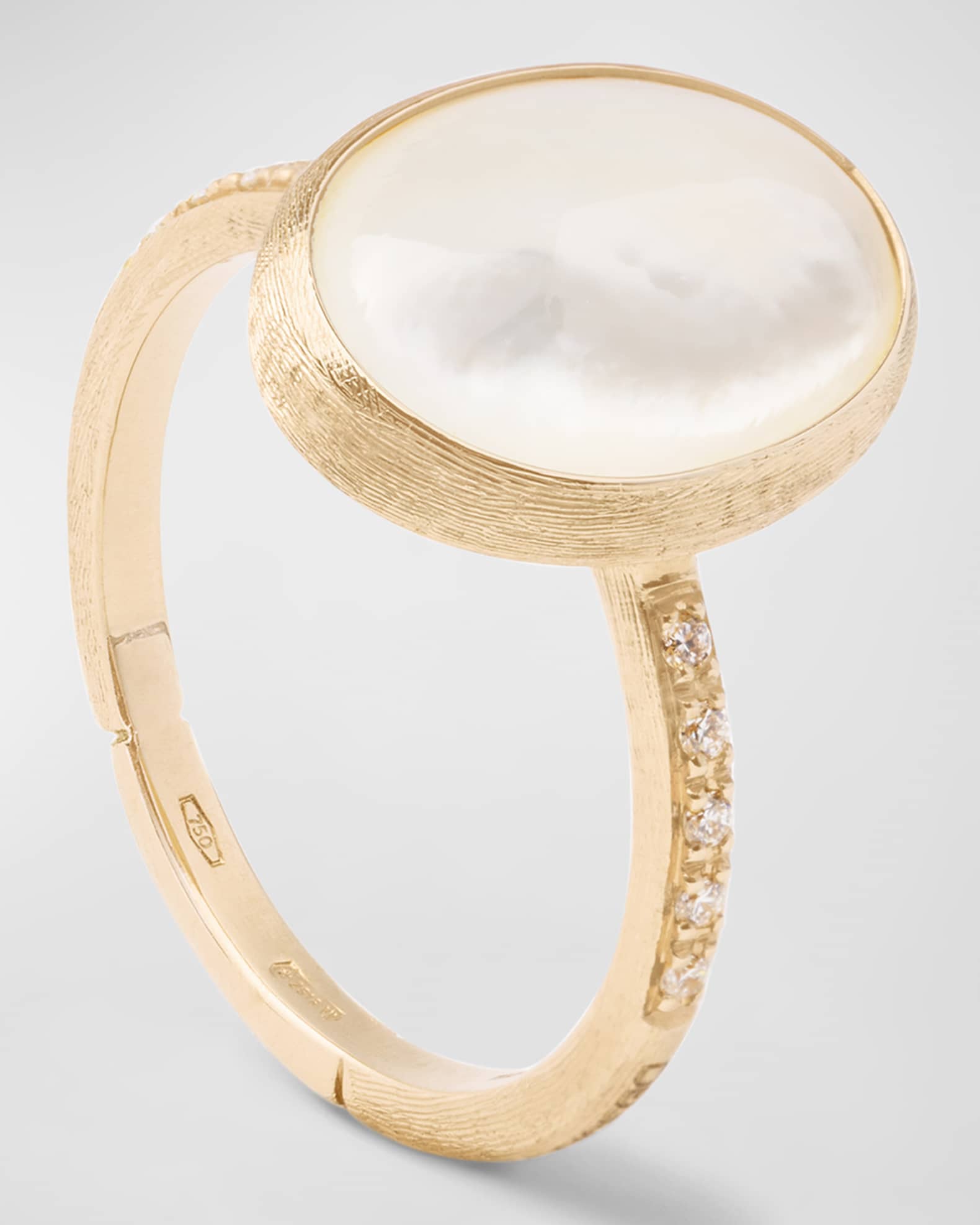18K Siviglia Mother-of-Pearl Ring with White Diamonds, Size 7 0