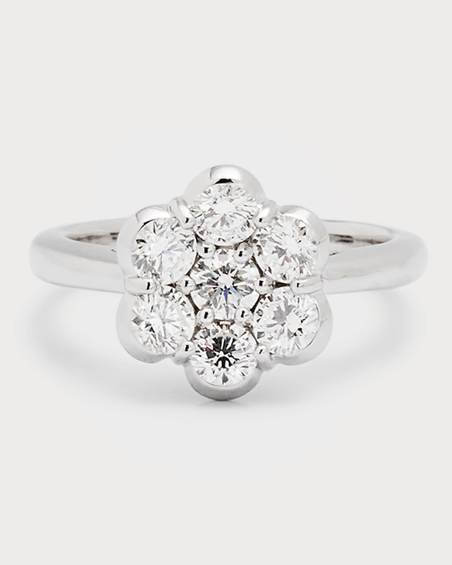 18k White Gold Flower Diamond Ring, Size 6 and 7 0