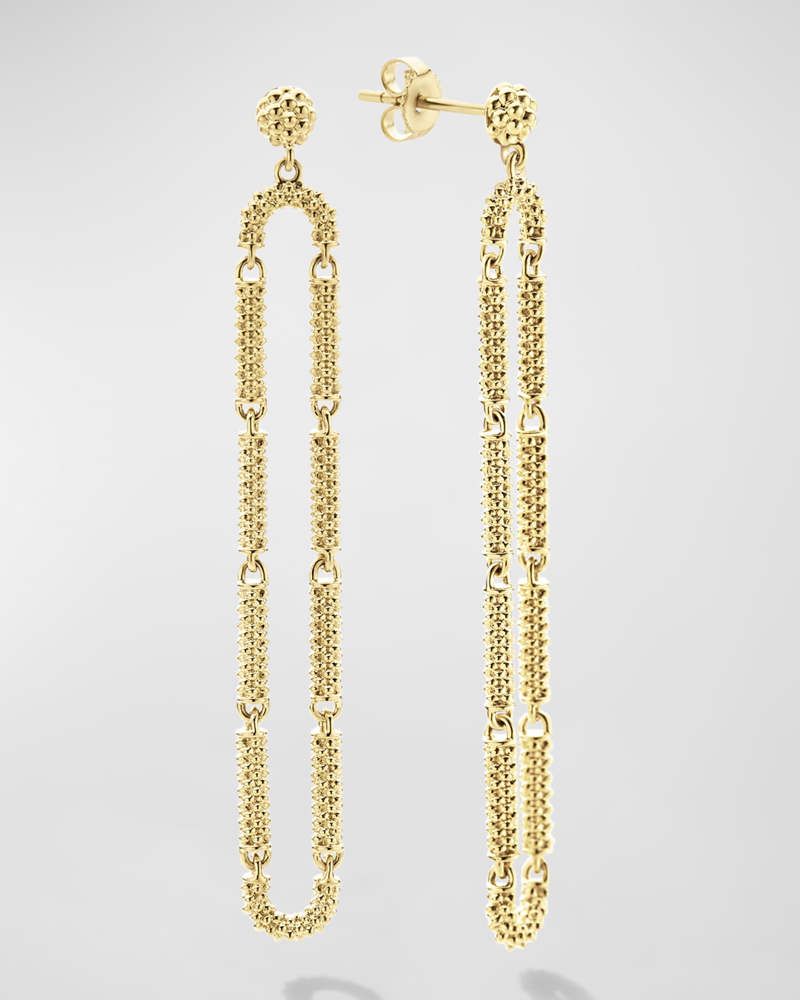 LAGOS Long 18K Gold Superfine Caviar Beaded Oval Drop Earrings