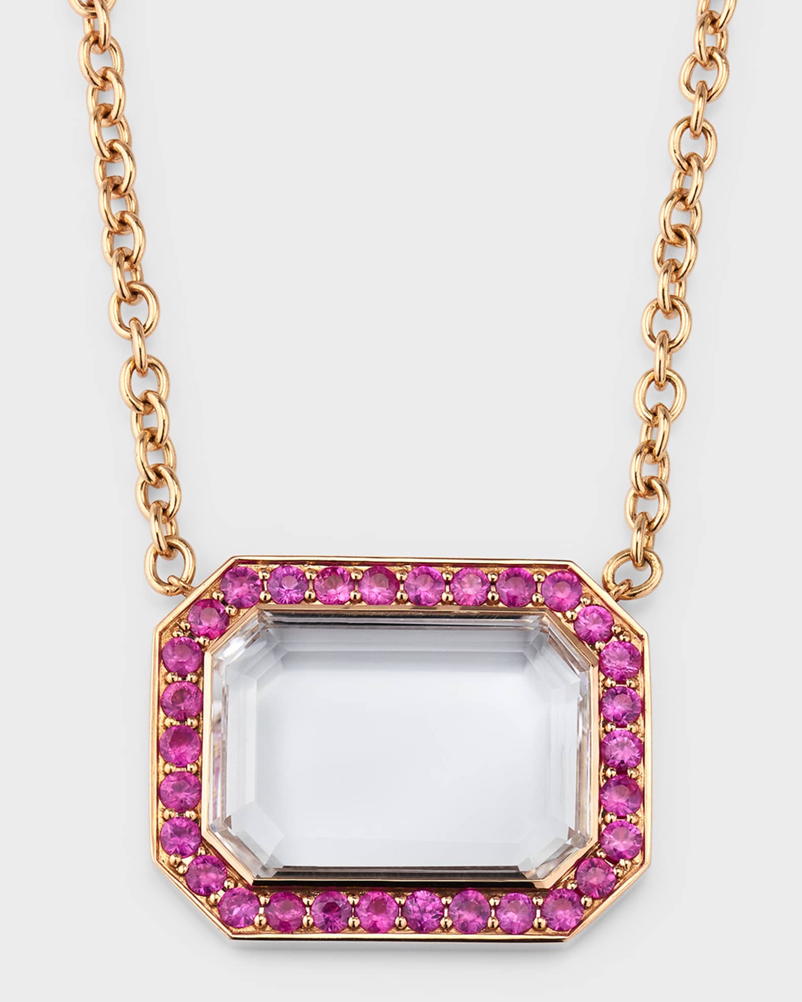 18K Rock Crystal Octagonal Pendant Necklace 0