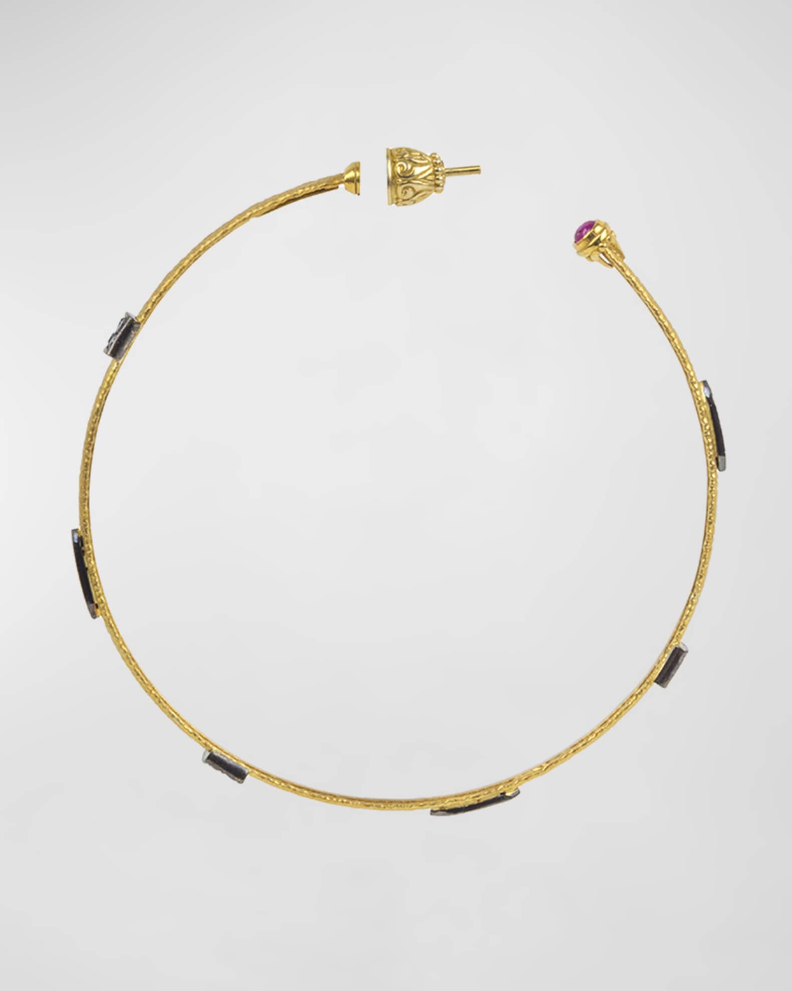 18k Black Diamond and Ruby Hoop Earrings 1