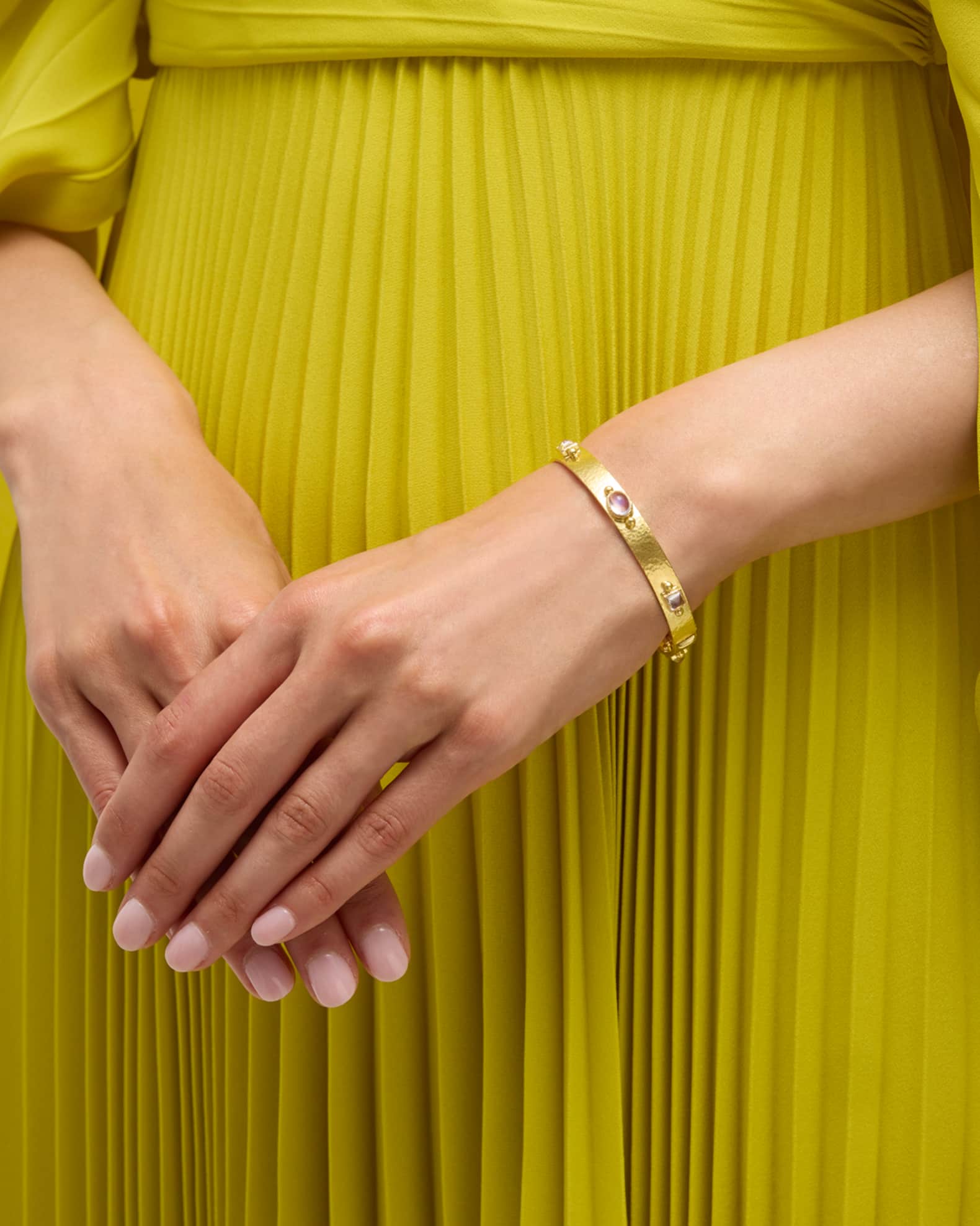 19K Yellow Gold Flat Ribbon Roberta Bangle with Moonstones 1