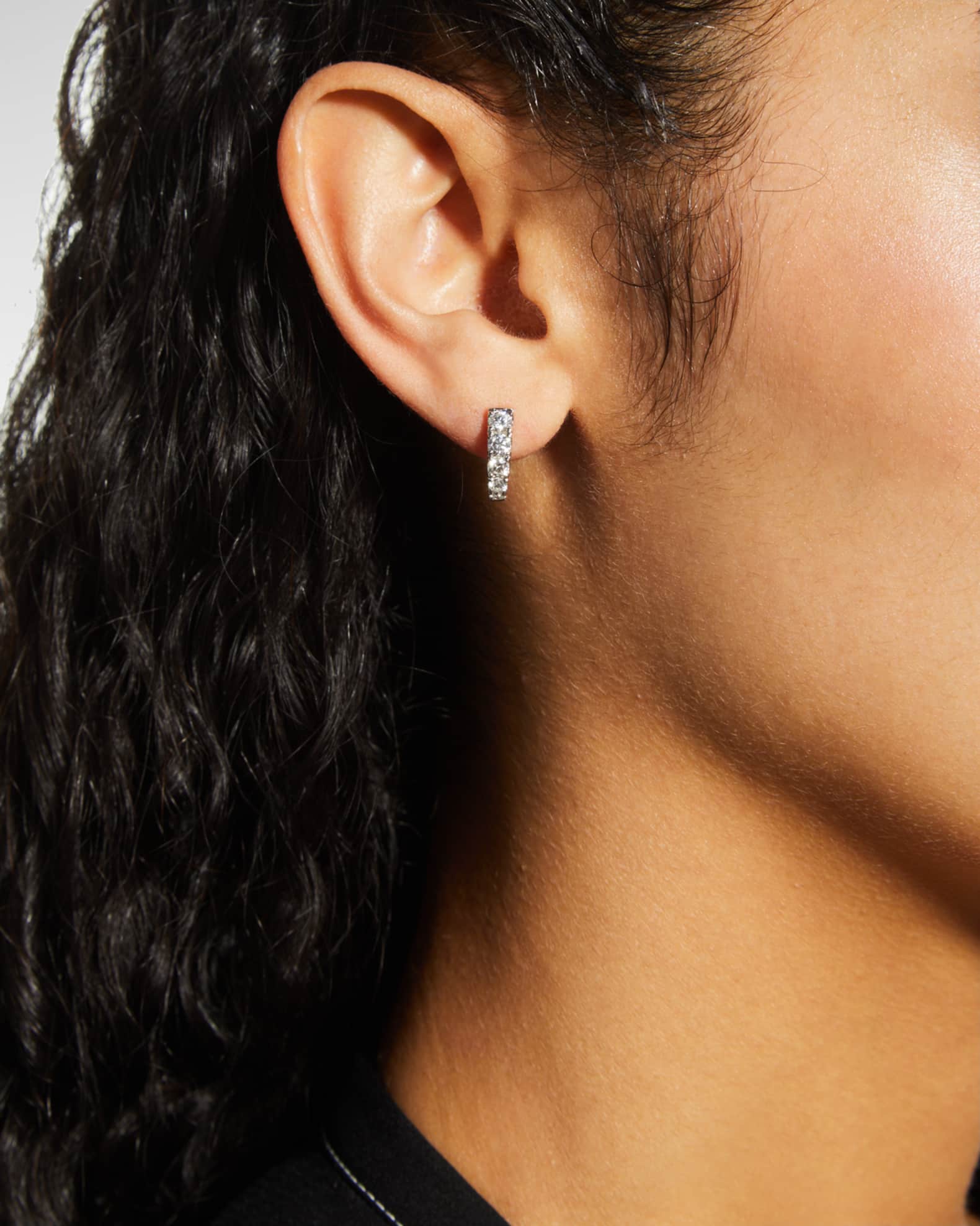 White Gold Graduated Diamond Huggie Earrings, 0.98tcw 1