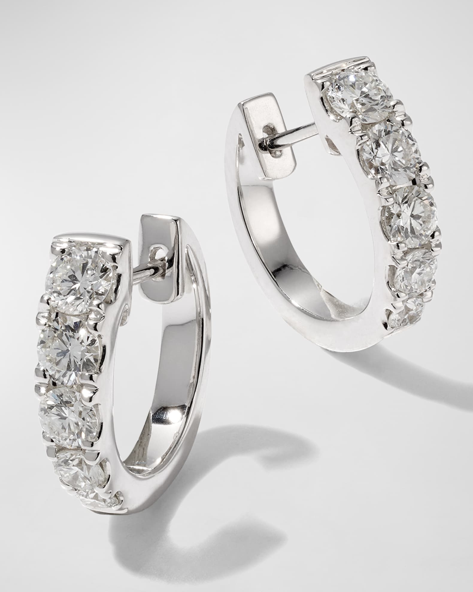 White Gold Graduated Diamond Huggie Earrings, 0.98tcw 0