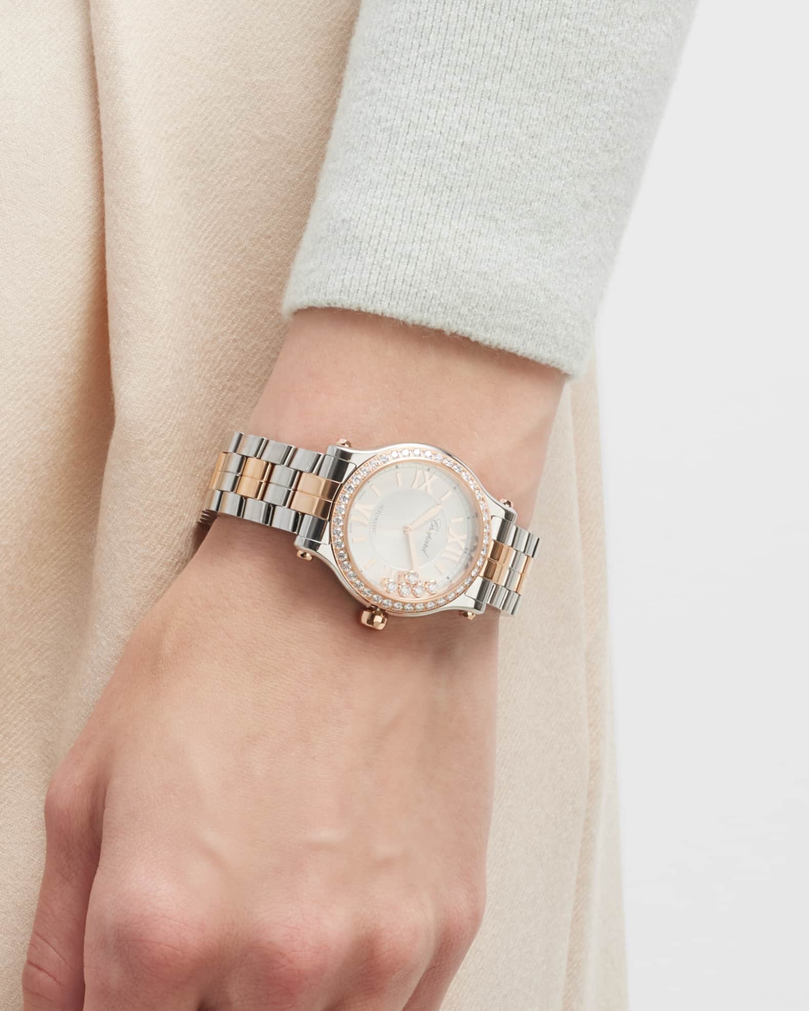 Happy Sport 33mm 18K Rose Gold & Steel Diamond Watch 1