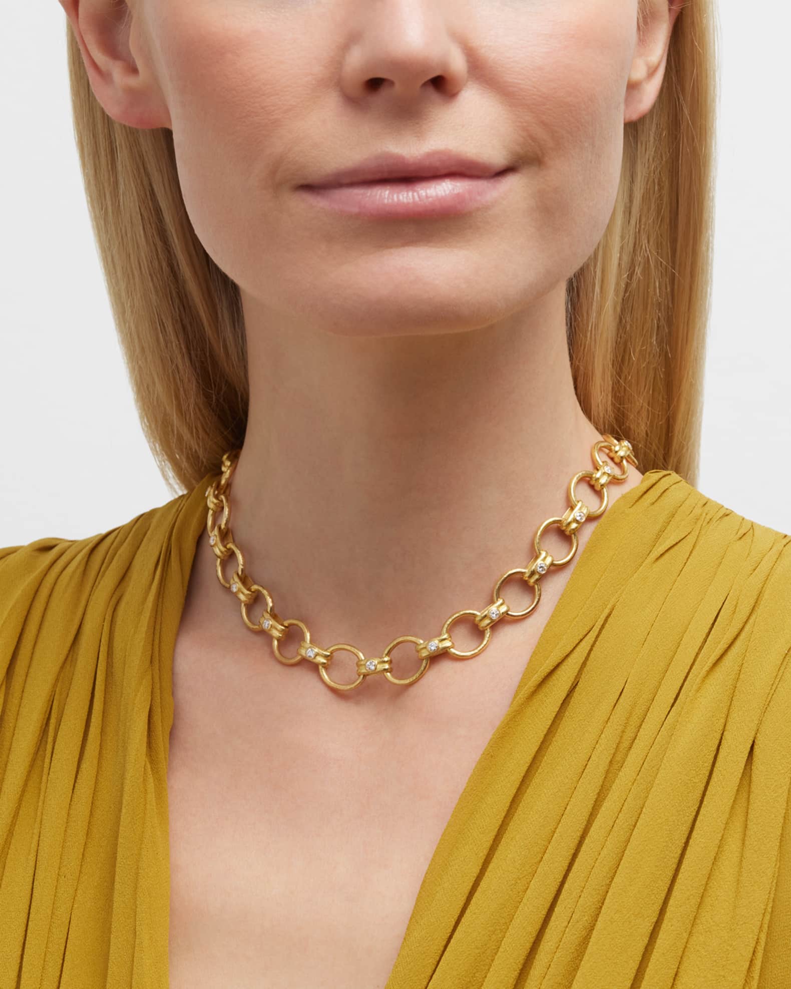 Rimini Gold 19k Link Necklace with Diamonds, 17"L 1