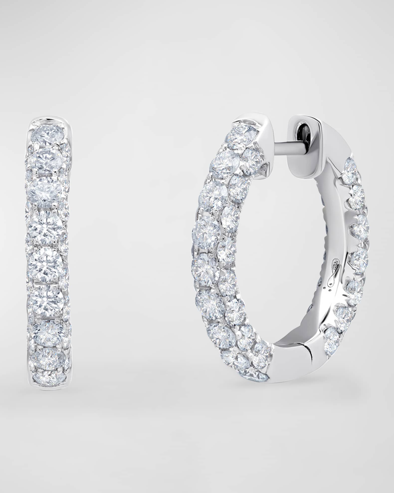 18K White Gold Diamond 3-Sided Hoop Earrings 0