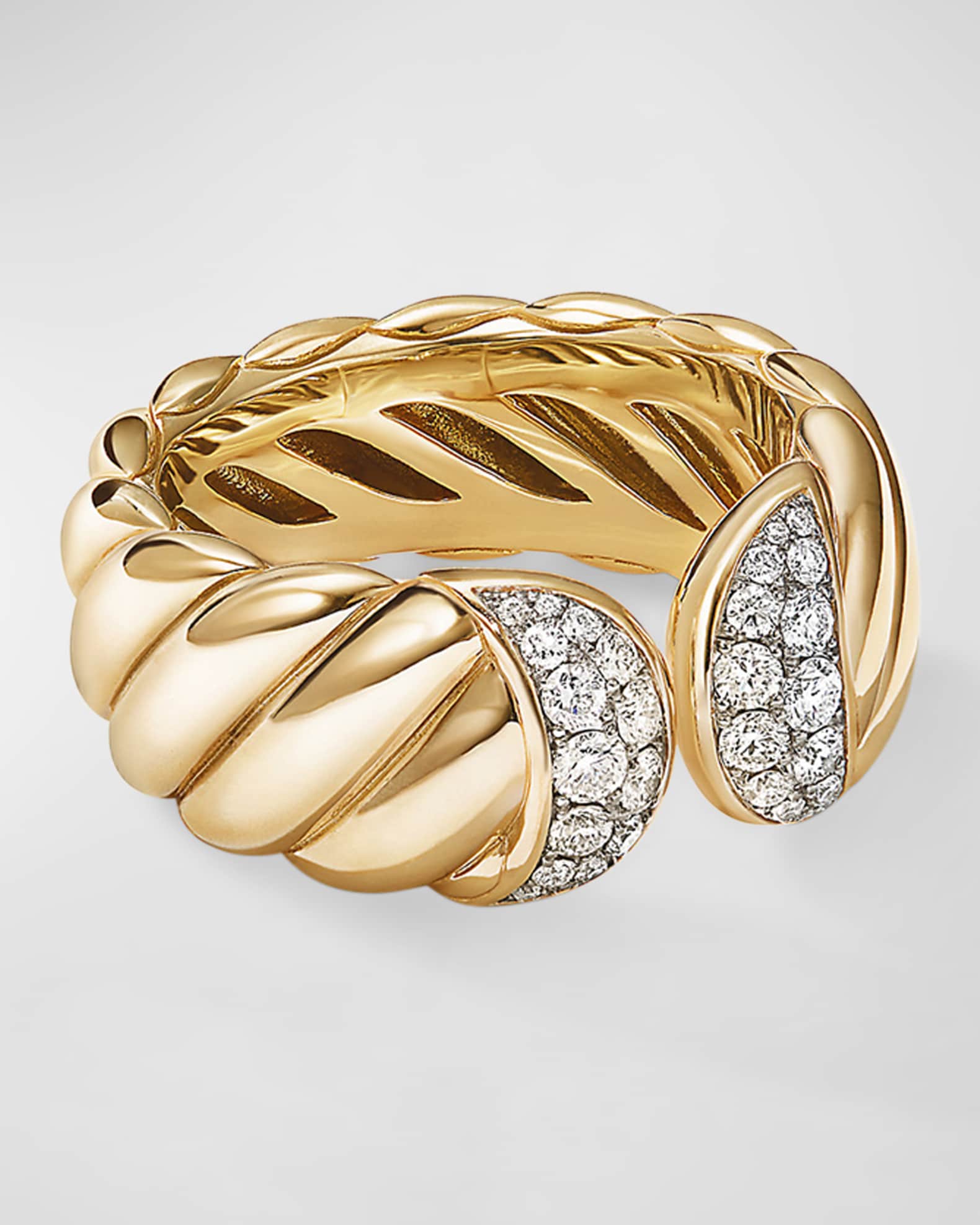 Sculpted Cable Ring with Diamonds in 18K Gold, 10mm 0