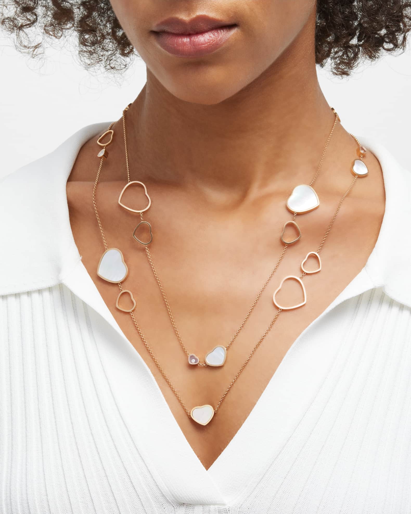 Chopard Happy Hearts 18K Rose Gold Mother of Pearl Station Necklace Neiman Marcus
