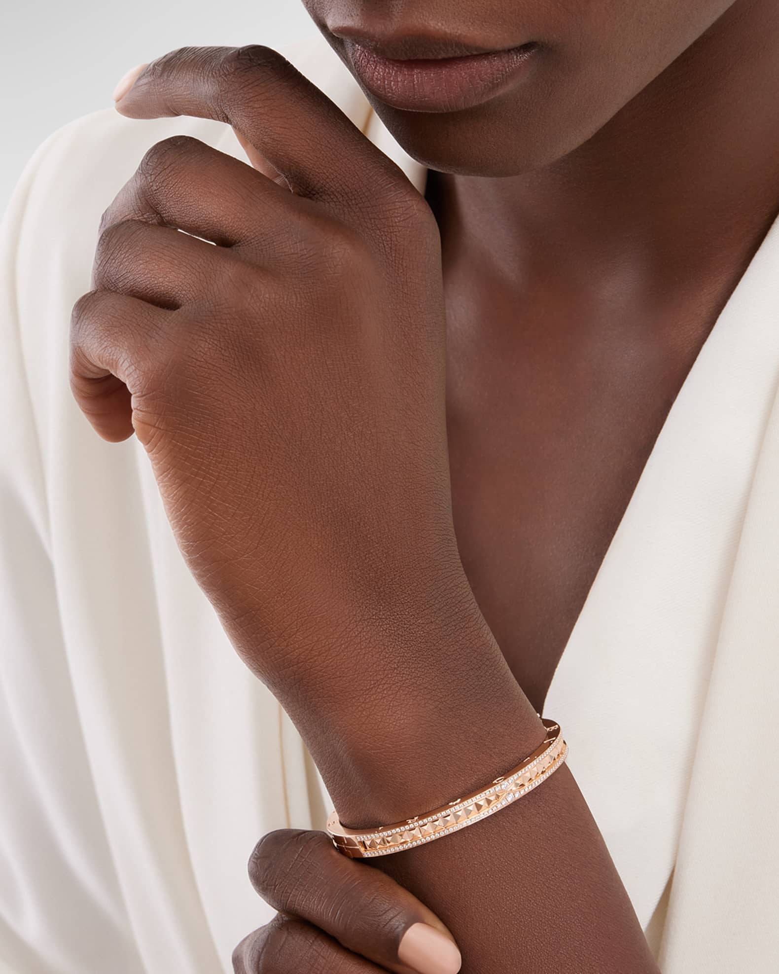 B.Zero1 Rock 18K Rose Gold Studded Diamond Bracelet, Size M