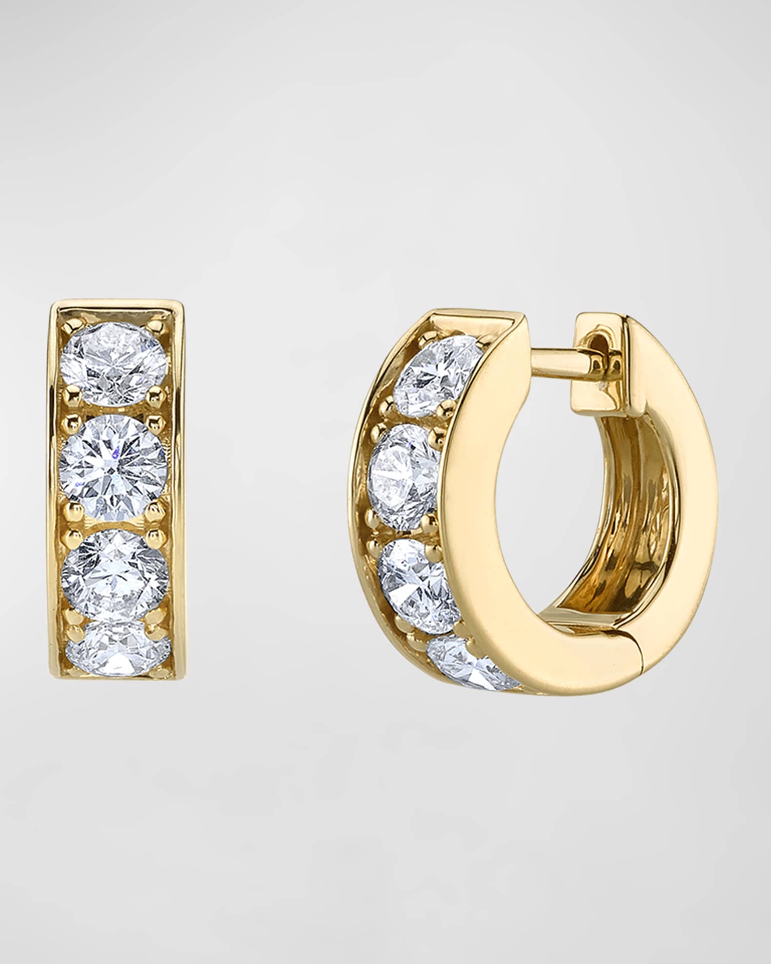 14k Yellow Gold XL Diamond Pave Huggie Earrings 0