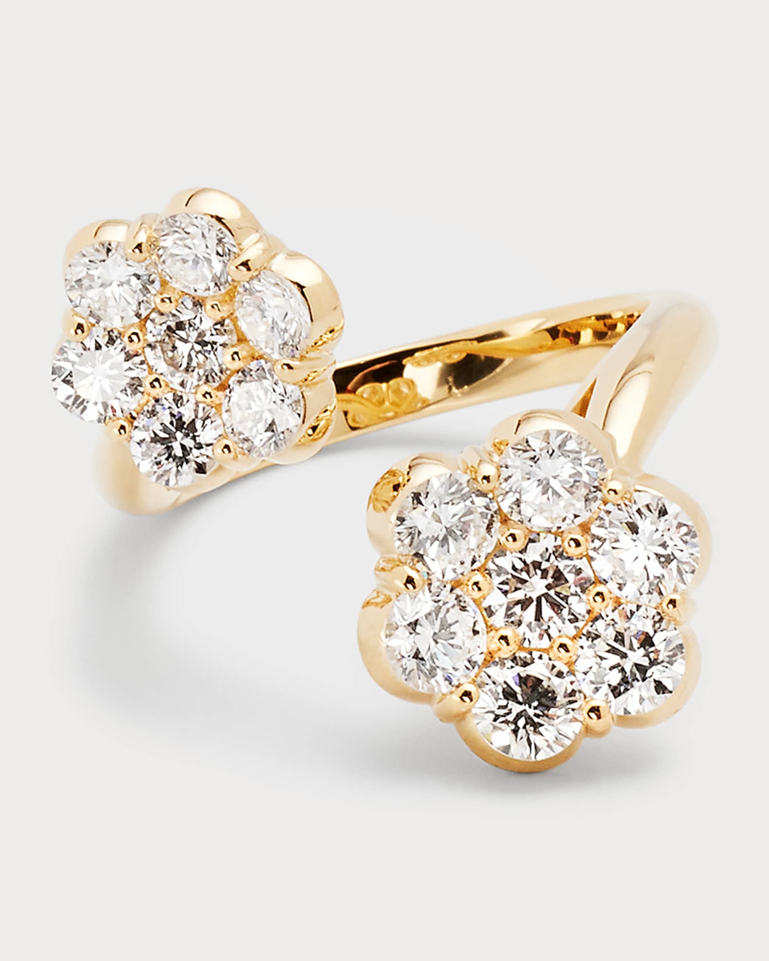 18k Yellow Gold Flower Diamond Bypass Ring, Size 6 and 7 0