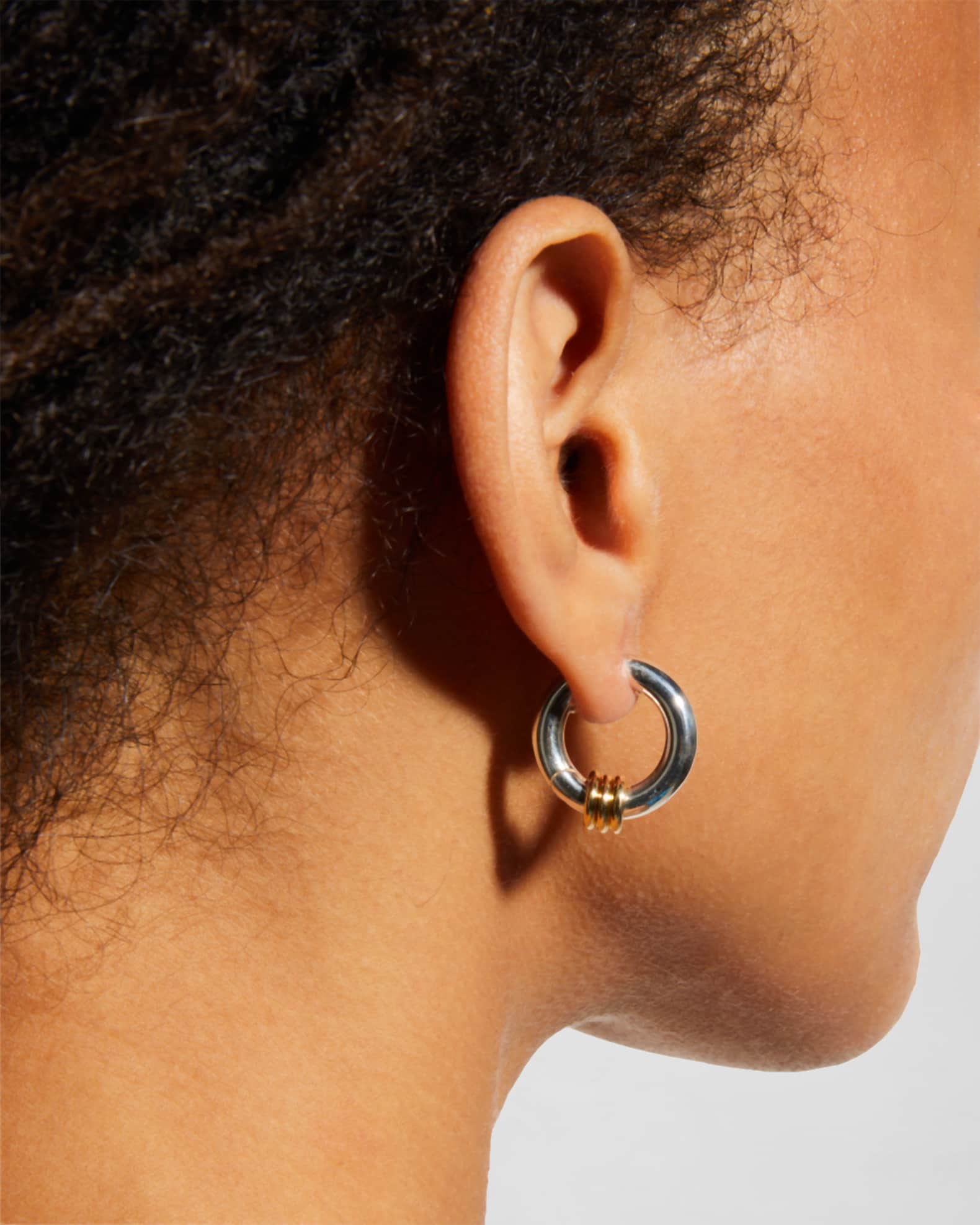 Men's 13mm Thick Hollow Hoop Earring in Sterling Silver with Yellow Gold Accents, Single 1