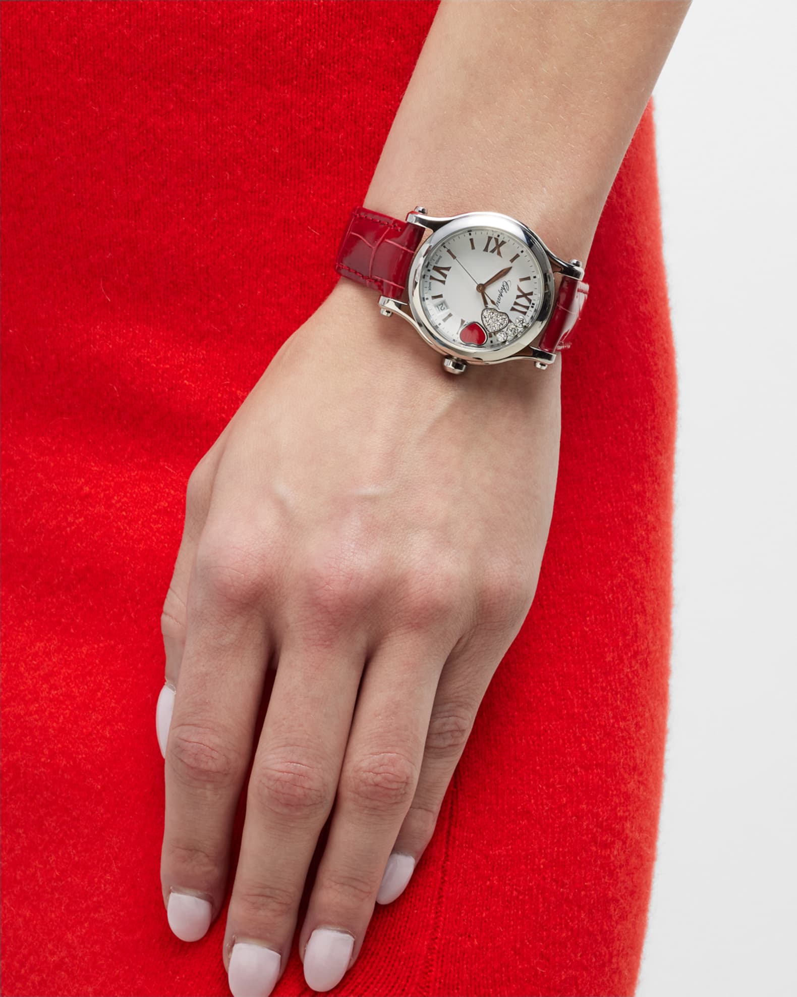 Happy Hearts 36mm Stainless Steel Diamond Red Strap Watch 1